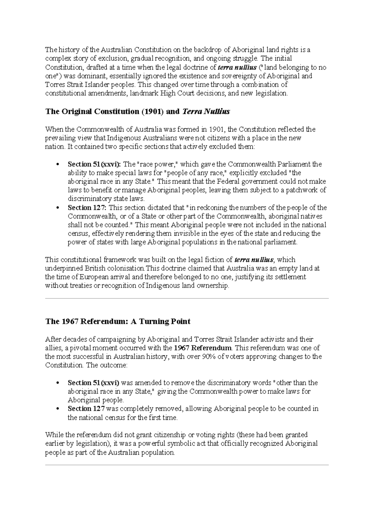 Aboriginal Land Rights and the Australian Constitution: A Historical ...
