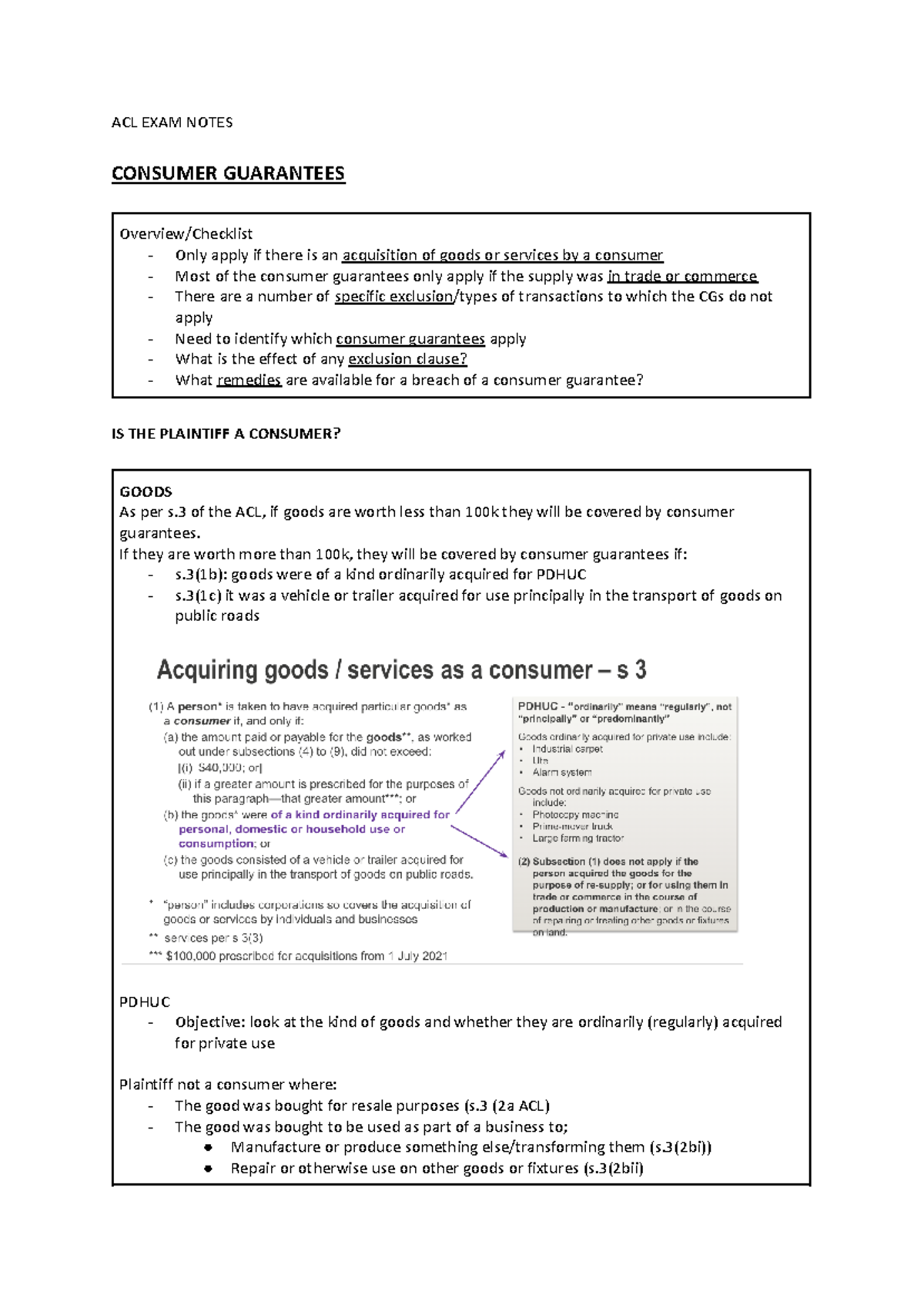 ACL 2023 Exam Notes: Consumer Guarantees, Services & Unfair Terms - Studocu