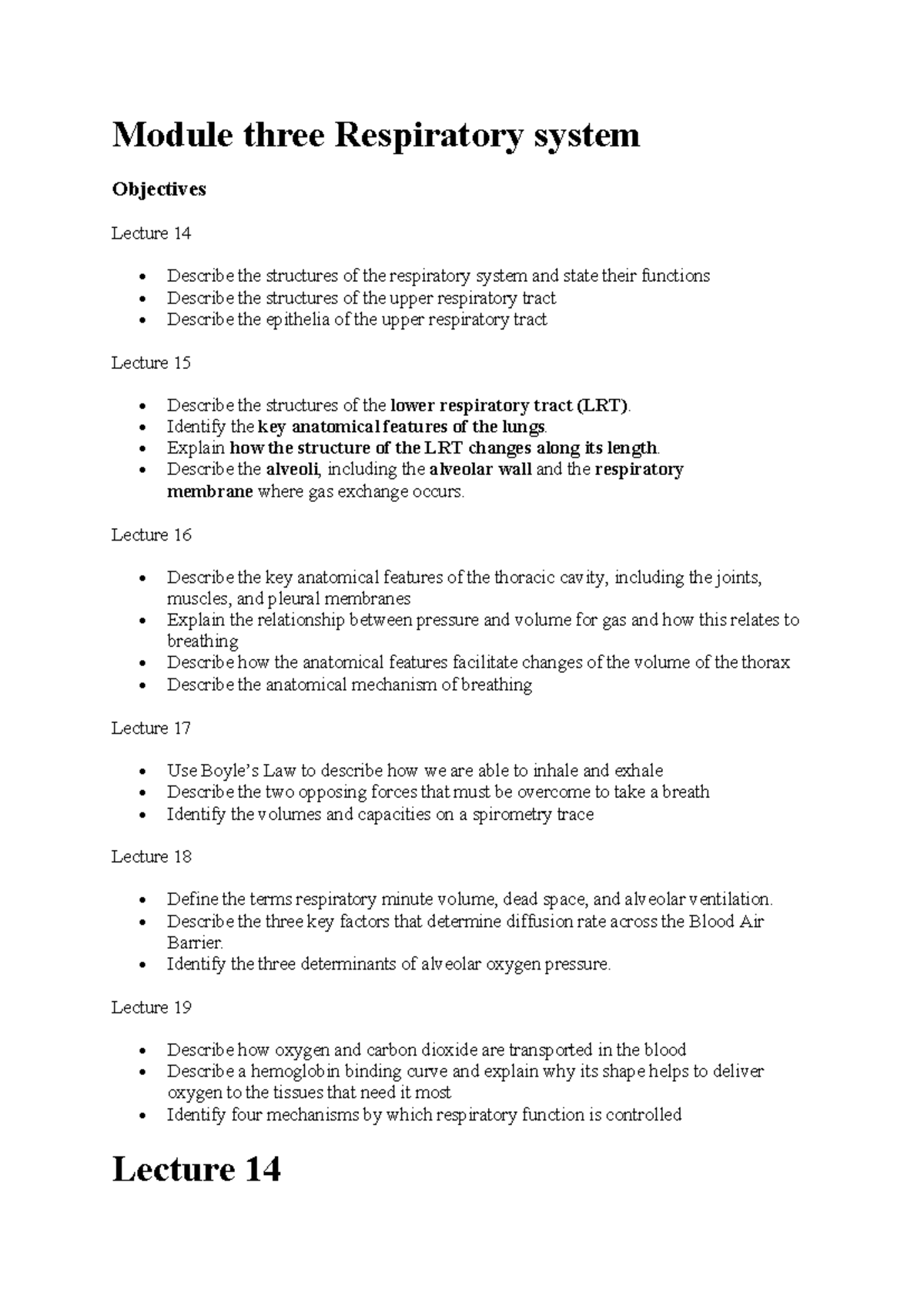 Module 3: Respiratory System Objectives and Key Concepts - Studocu