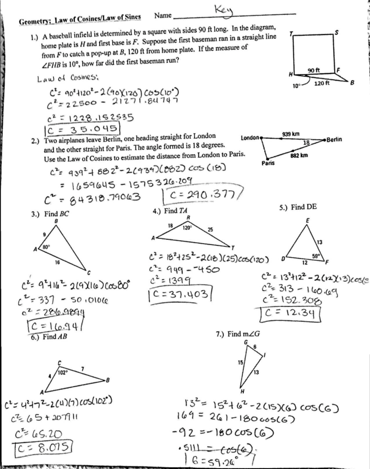 Geometry final review packet answers - Geometry: Law of of Sines Name ...
