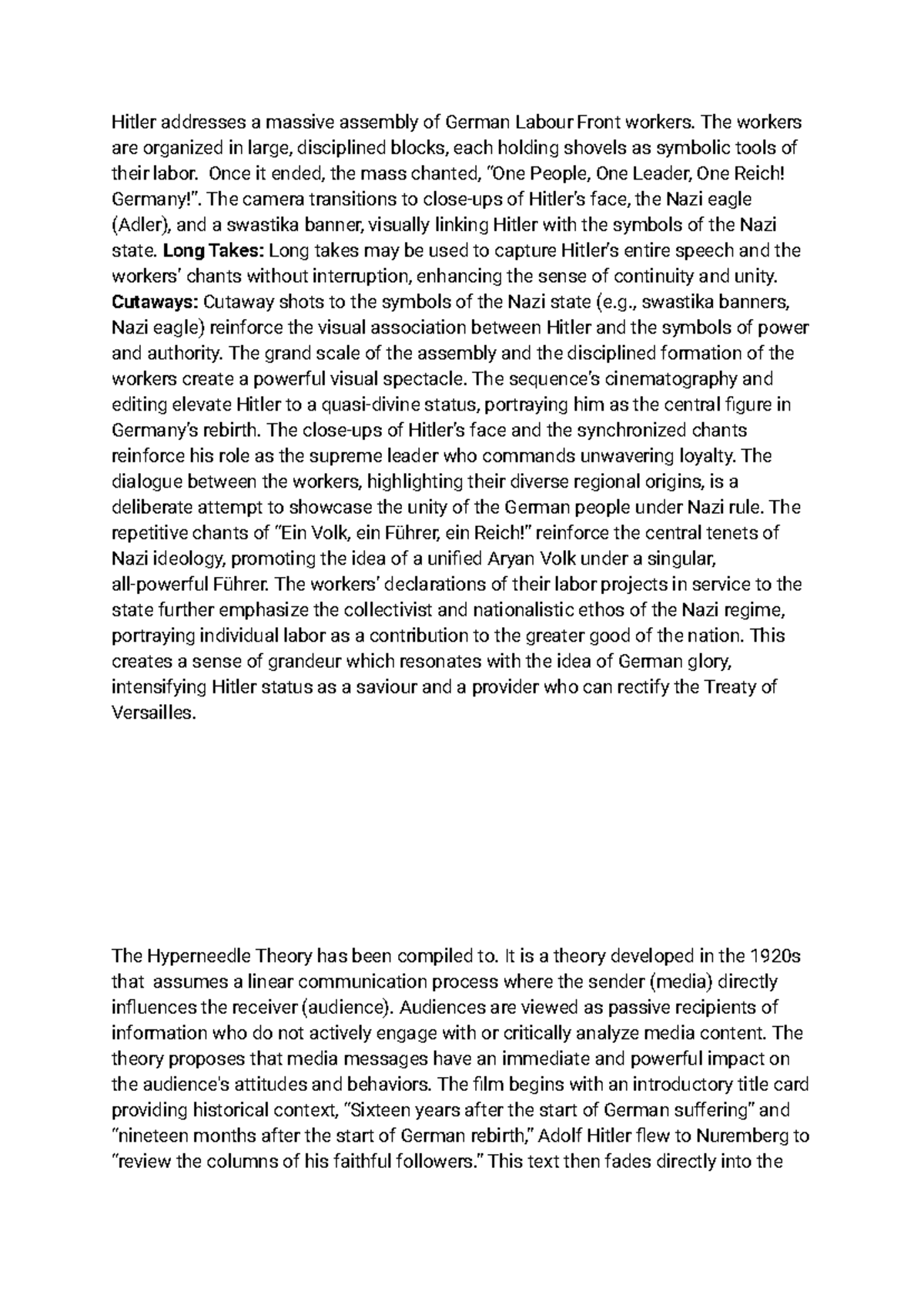 Triumph of the Will Analysis - T76TB6 Document Insights - Studocu