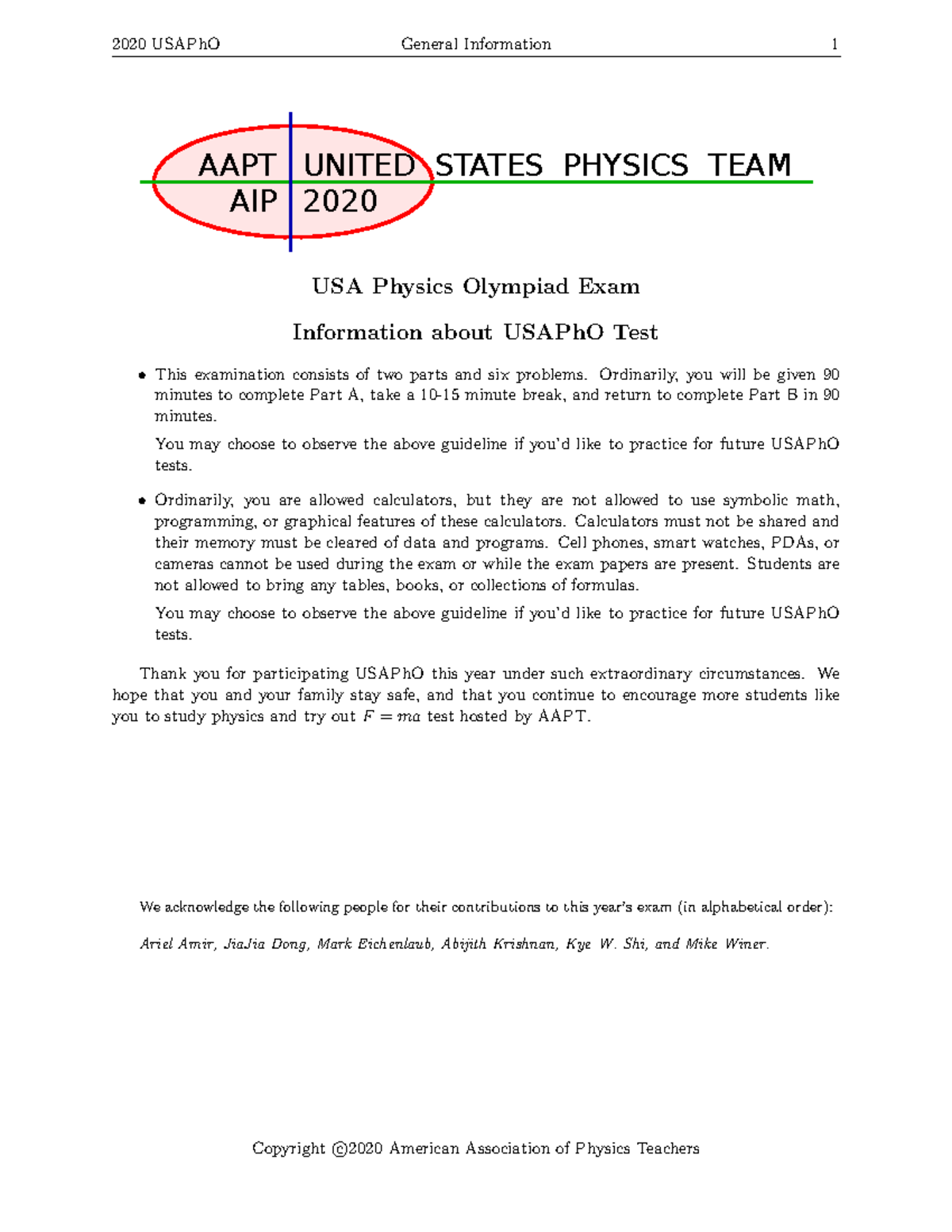 2020 USAPhO Exam Information and Guidelines for Participants - Studocu