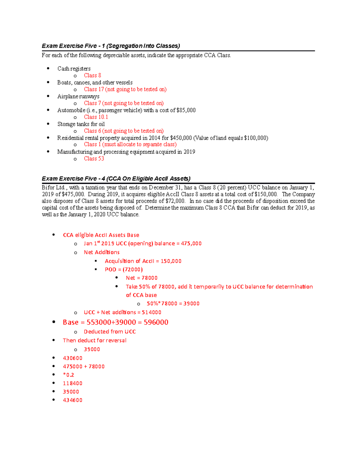 Chapter 5 - In-Class Exercises on CCA Classes and Calculations - Studocu