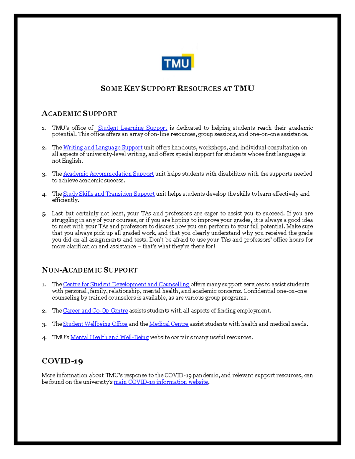 Some Key Support Resources at TMU - SOME KEY SUPPORT RESOURCES AT TMU ...