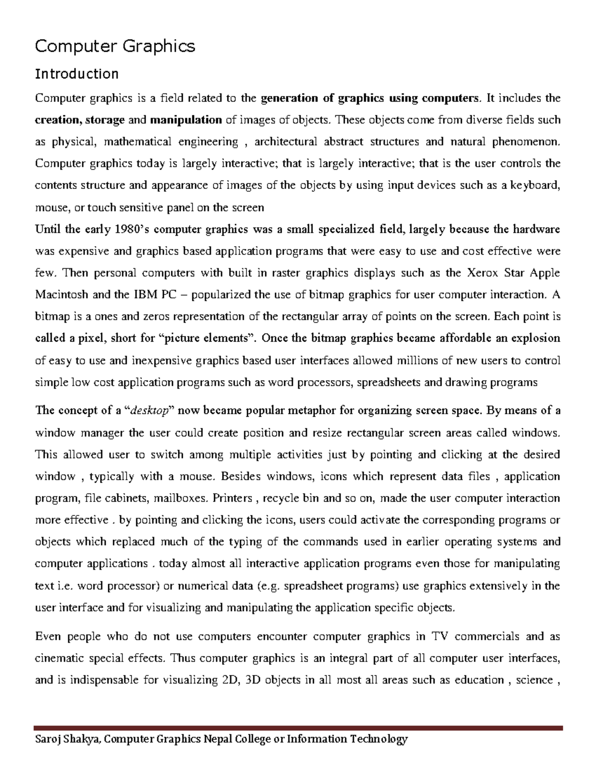 CG computer graphics - .......... - Saroj Shakya, Computer Graphics ...