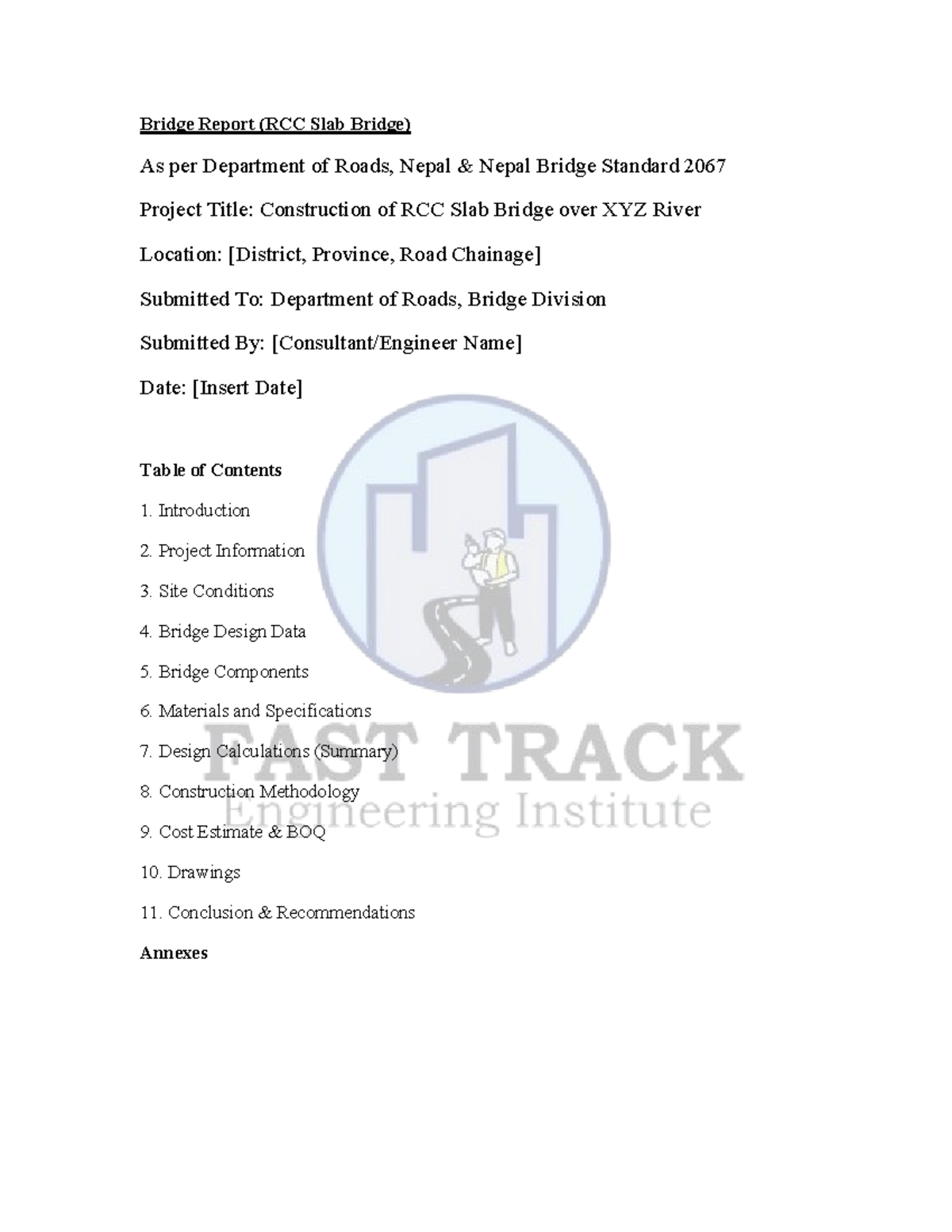 RCC Slab Bridge Report (NBS 2067) for XYZ River Construction - Studocu