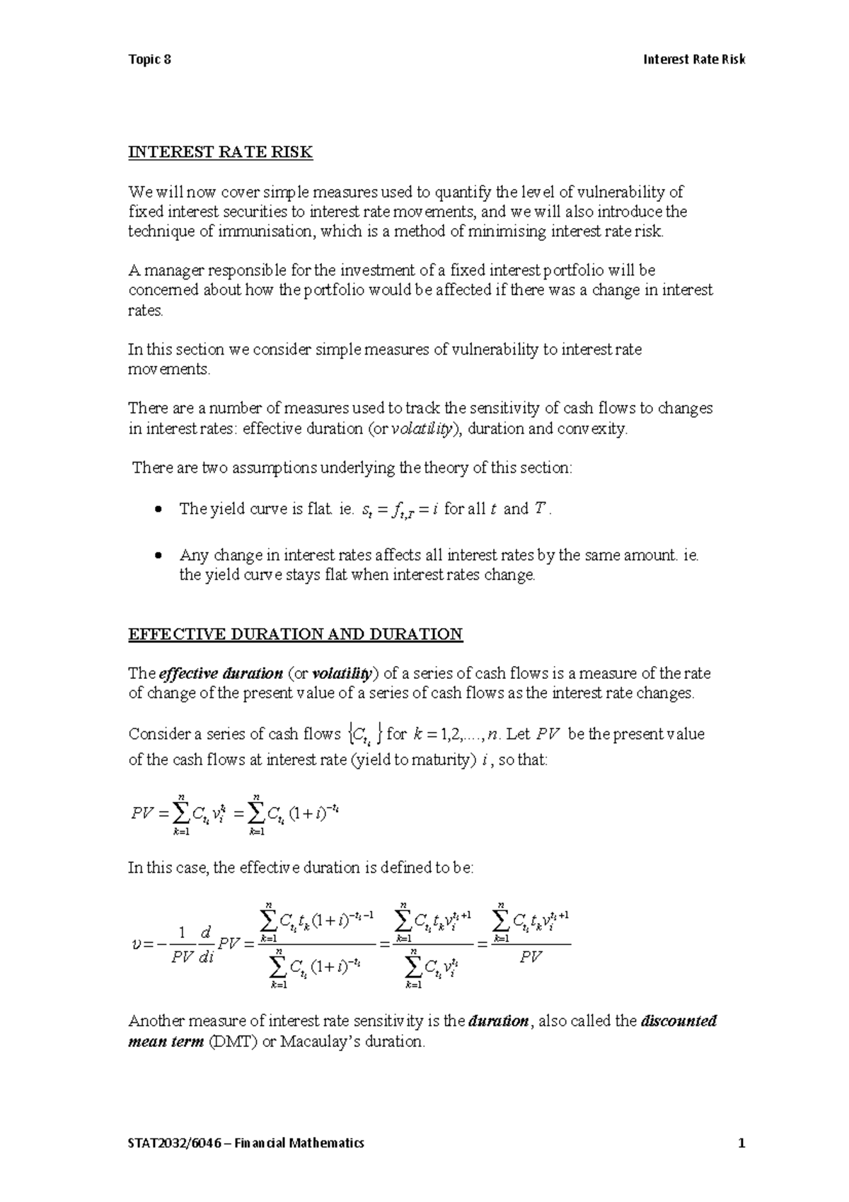 Topic 8 - Interest Rate Risk: Measures and Immunisation Techniques ...