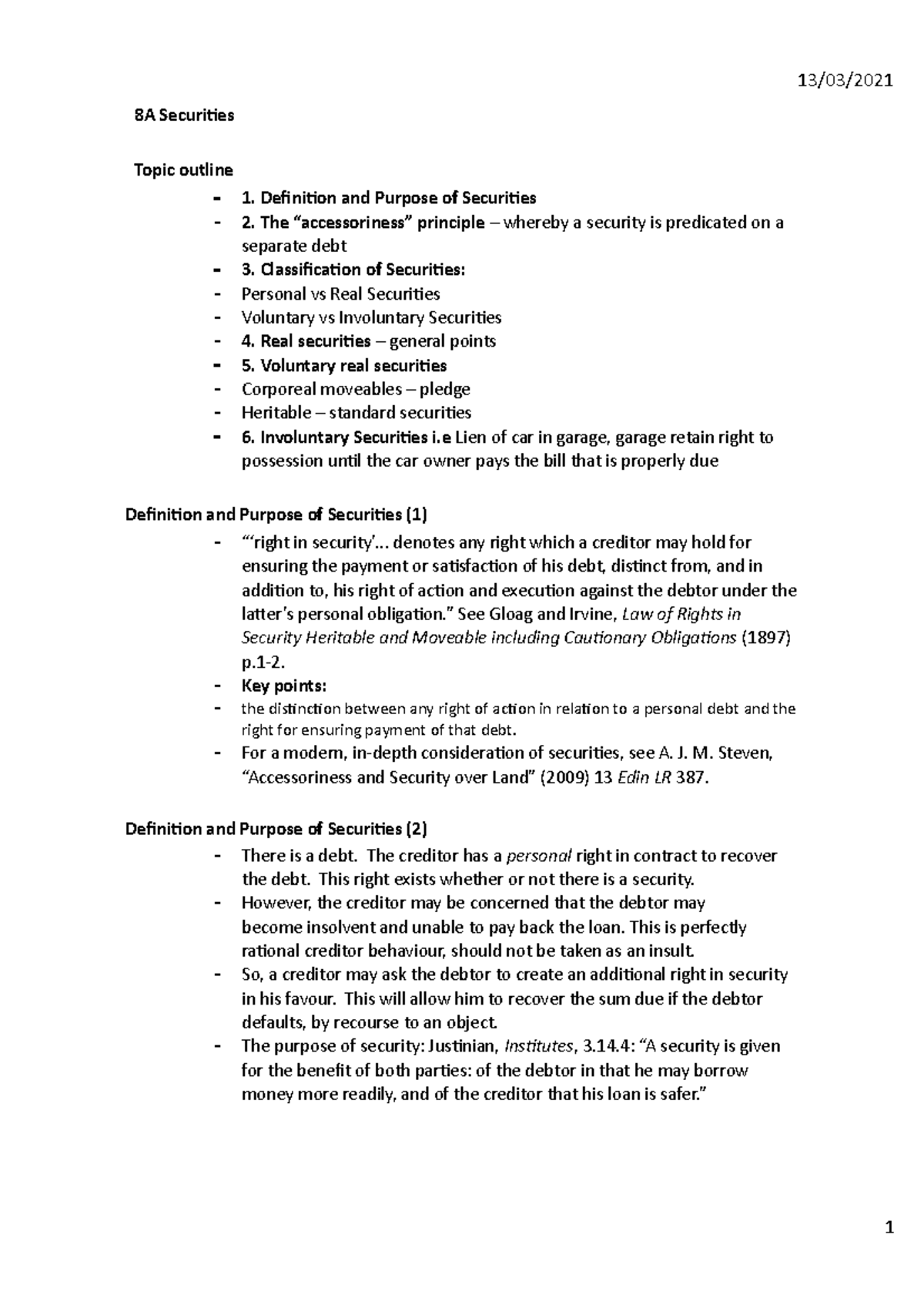 8 - Securities - Lecture notes 8 - 8A Securities Topic outline 1 ...