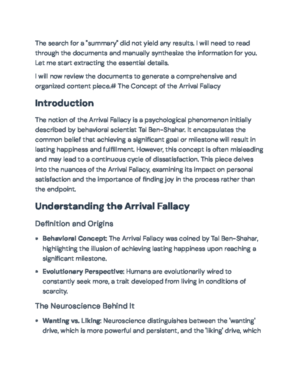 The Arrival Fallacy: Examining the Illusion of Happiness in Life - Studocu