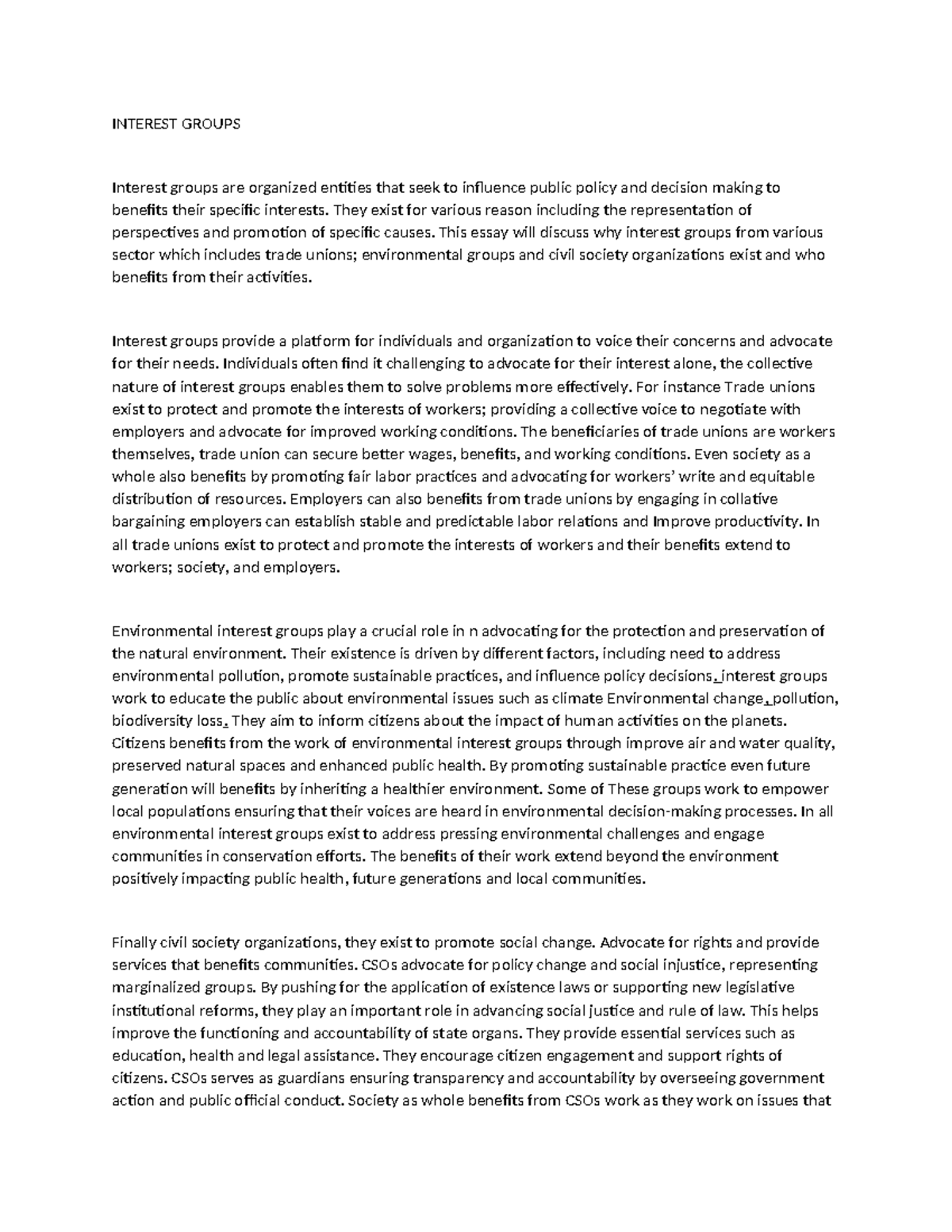 Interest Groups: Their Role in Advocacy and Public Policy Impact - Studocu