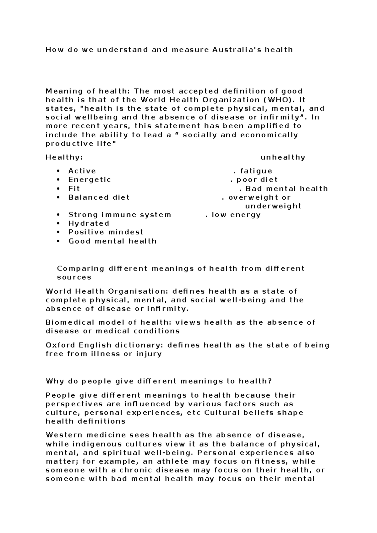 Understanding and Measuring Health: A Comprehensive Overview (HMS Study ...