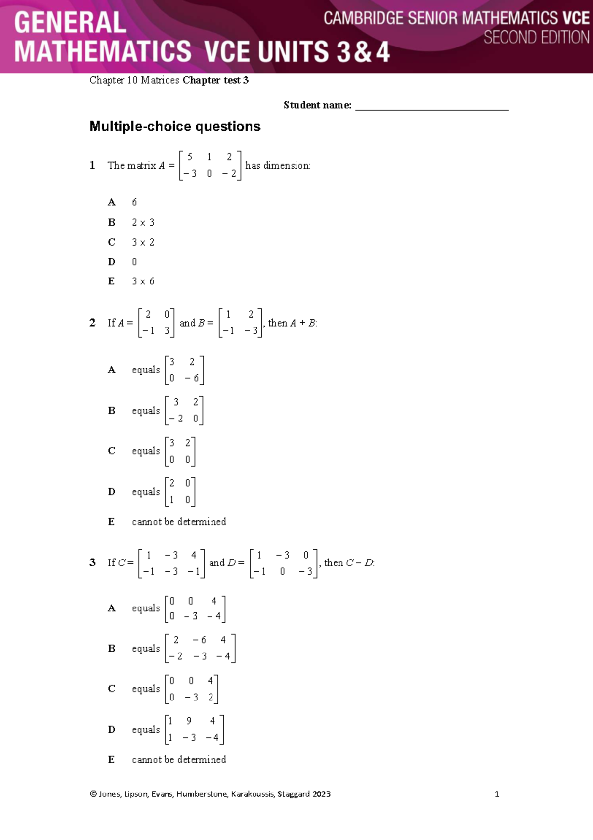 Chapter 10 Matrices Test 3 Review - Studocu