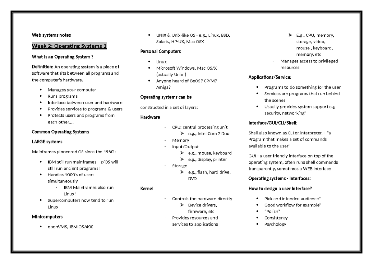 Web Systems Week 2 and 6 Notes: Operating Systems & HTML/CSS Basics ...