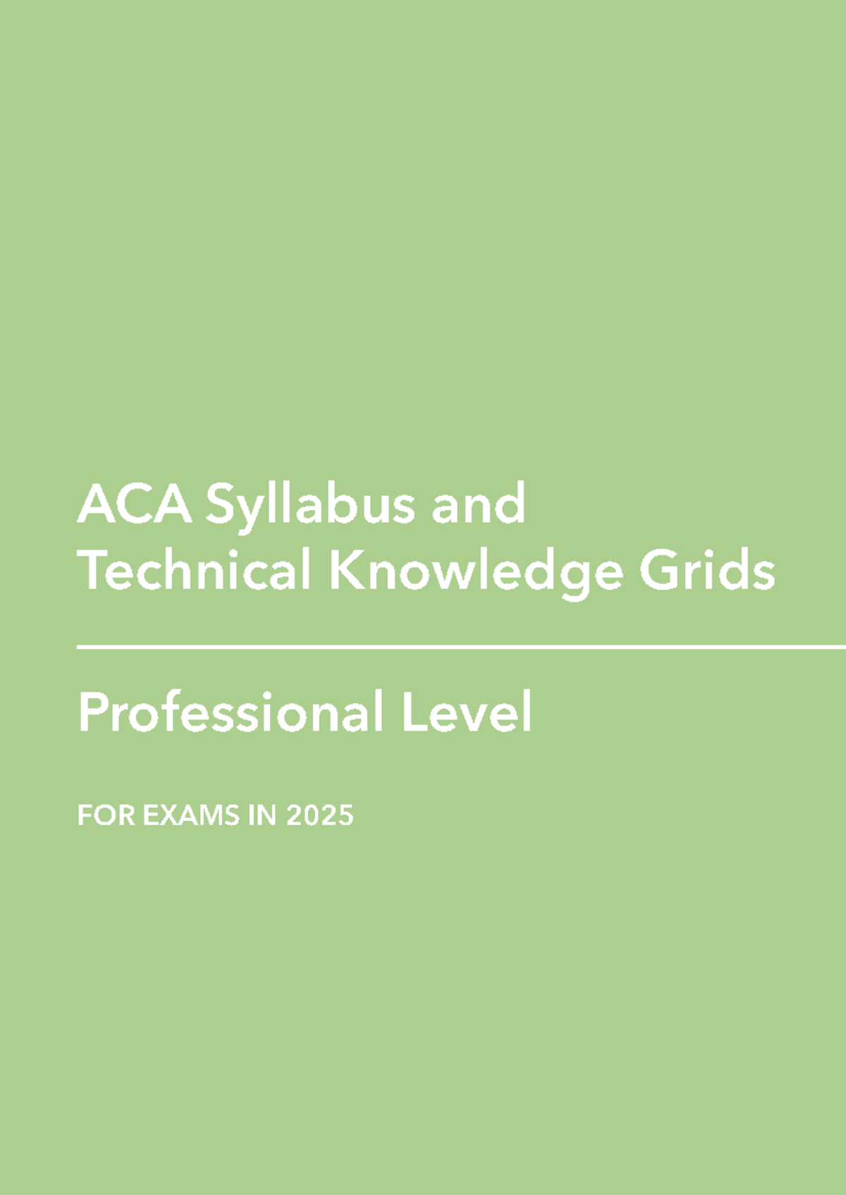 2025 ACA Syllabus Handbook: Professional Level Overview - Studocu