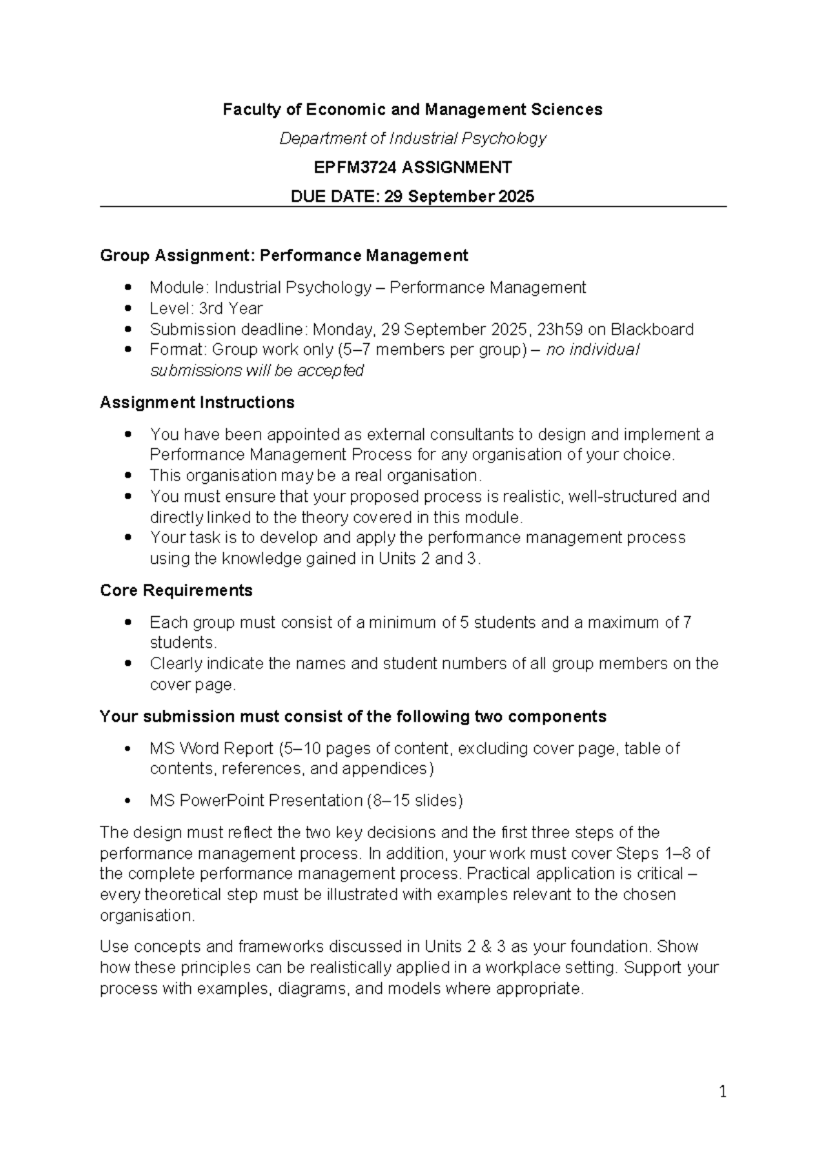 EPFM3724 Group Assignment 2025: Performance Management Process - Studocu