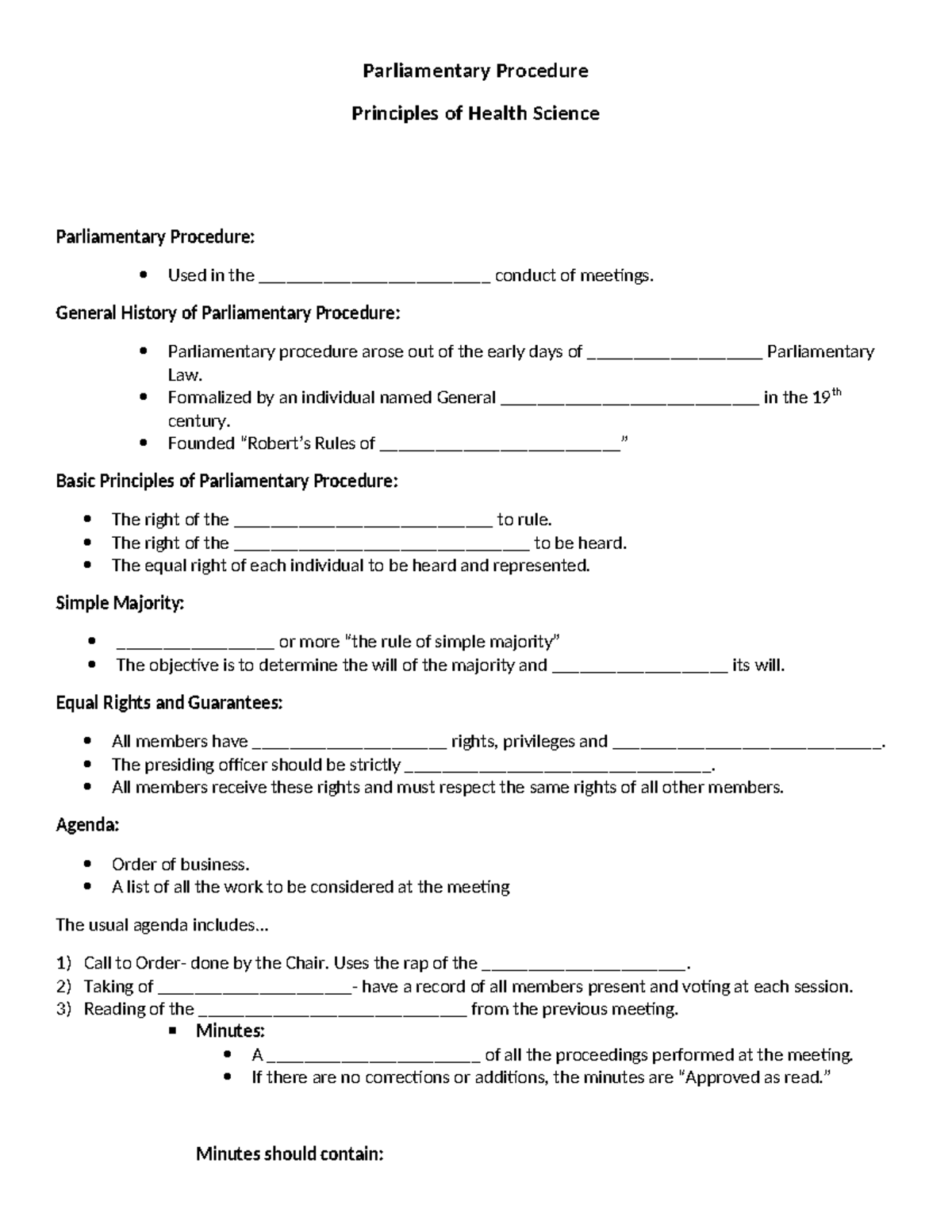 Parliamentary Procedure Notes - Parliamentary Procedure Principles of ...