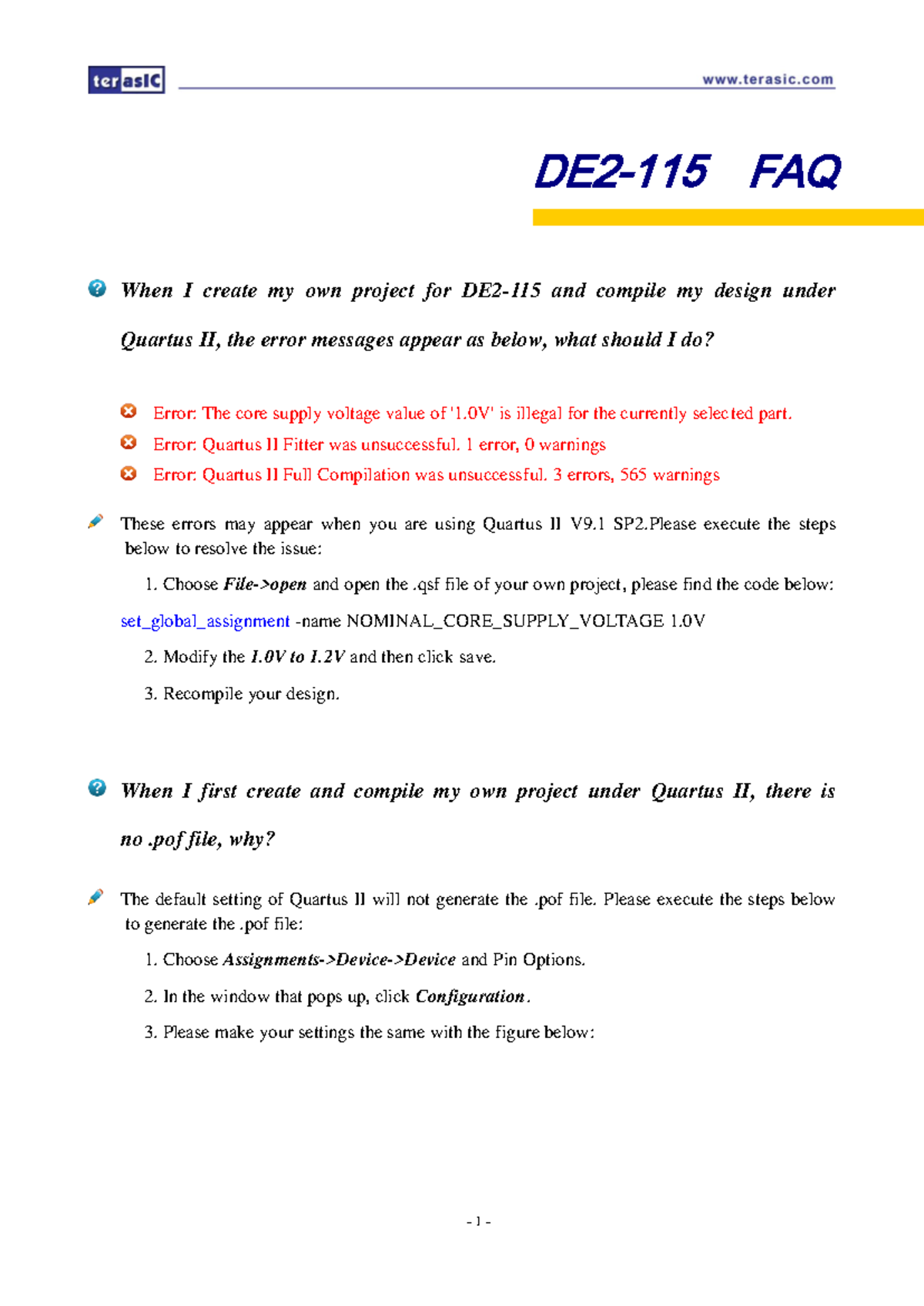 DE2-115 FAQ v1 - gyguygyu - DE2- 115 FAQ When I create my own project ...