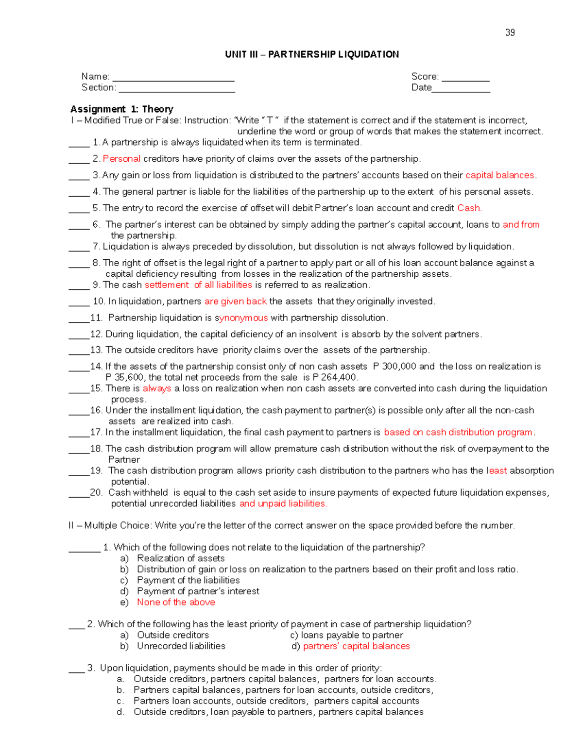 Unit III - Partnership Liquidation: Theory, Practice & Case Studies ...