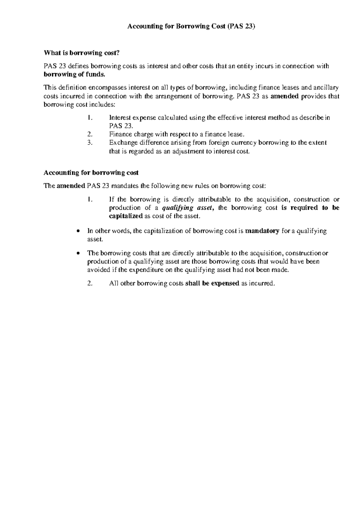 PAS 23: Comprehensive Guide to Accounting for Borrowing Costs - Studocu
