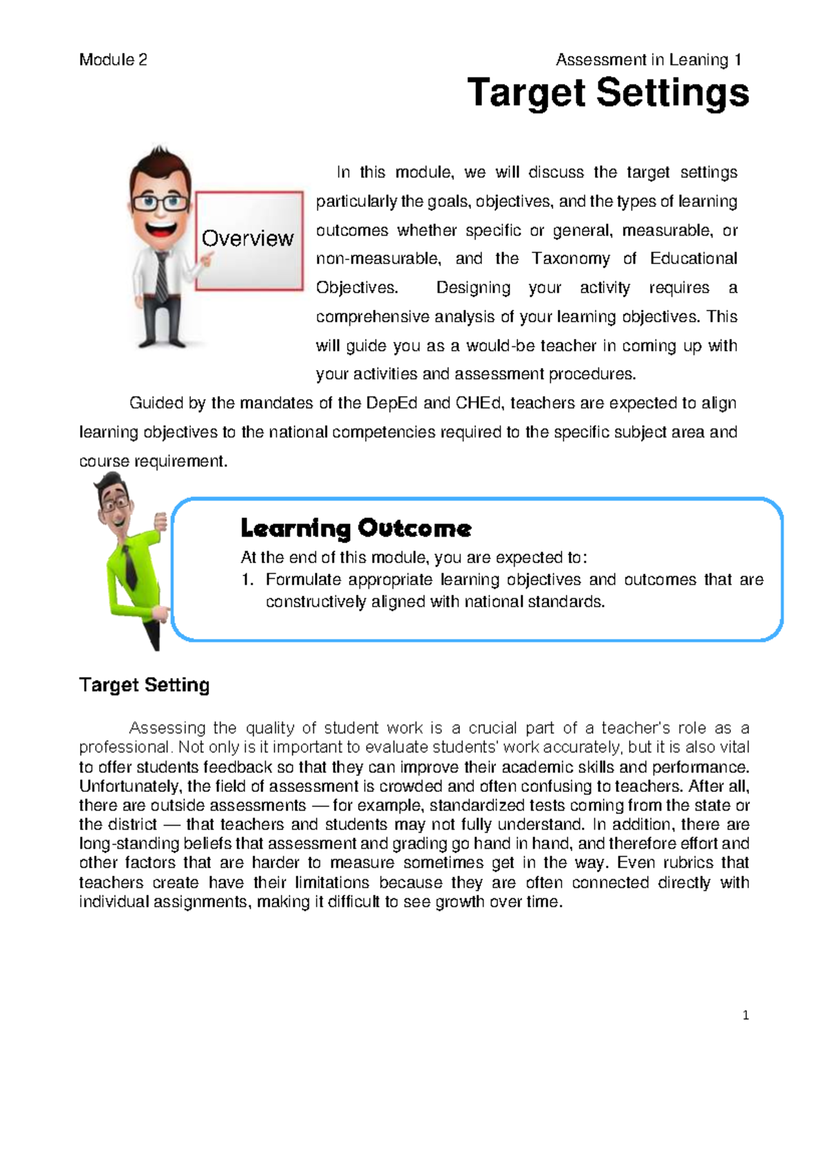 Target-Setting Notes for Educators: Goals & Outcomes Analysis - Studocu