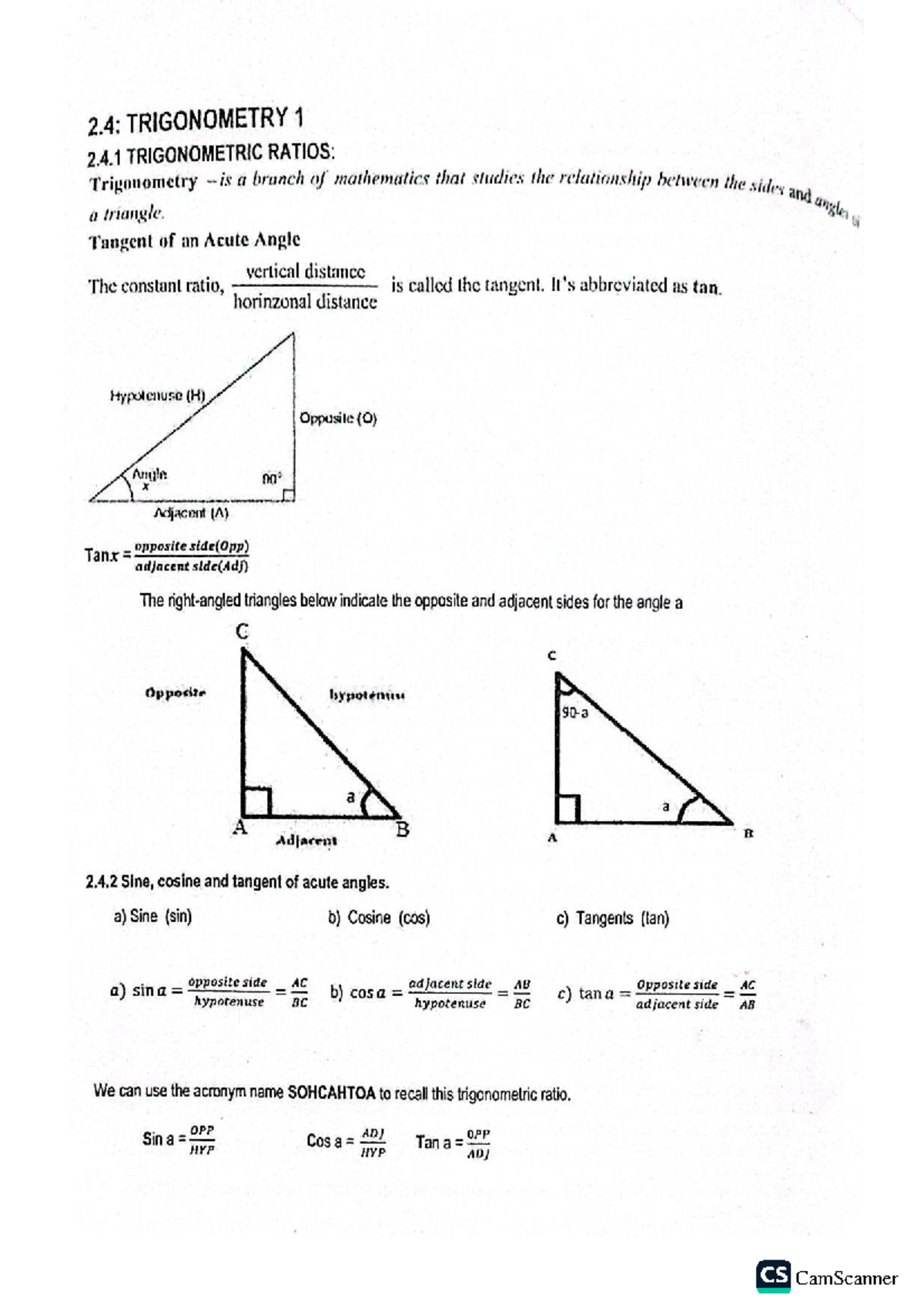 Trigonometry Notes & Questions (CS 2.4) - Studocu