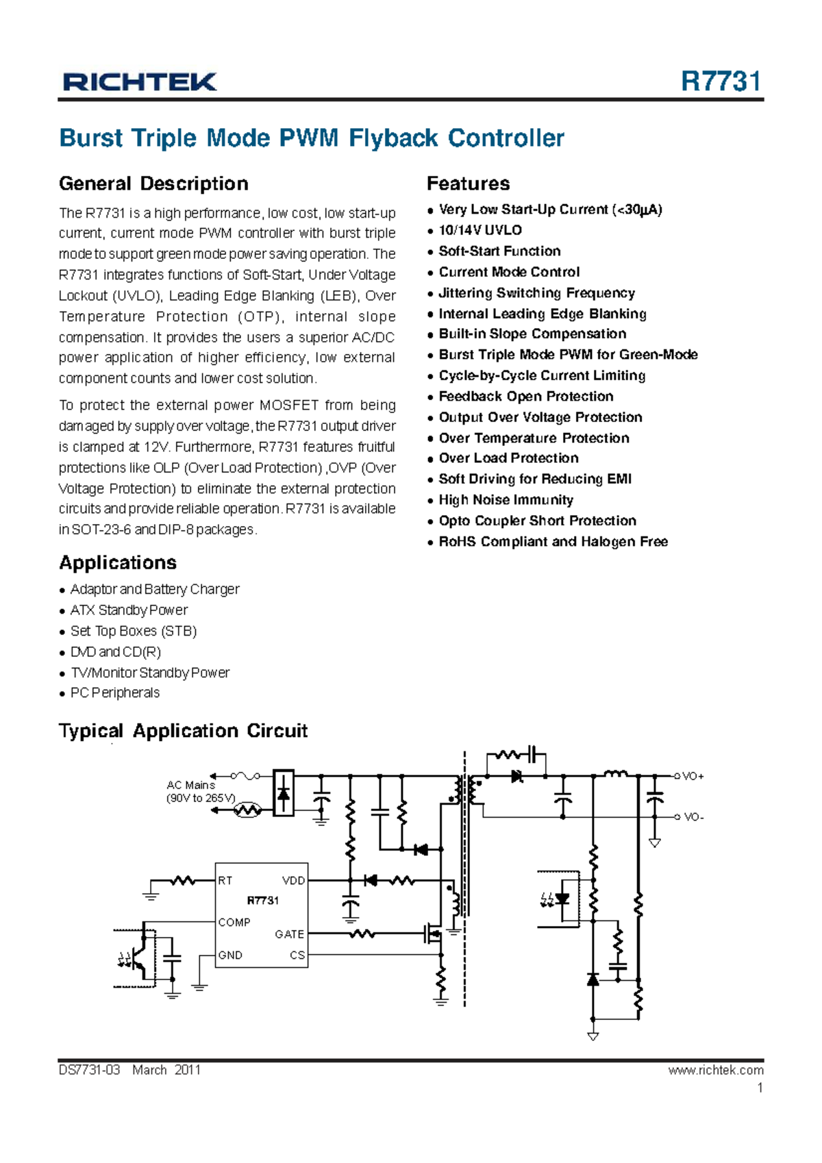 R7731 Burst Triple Mode PWM Flyback Controller Overview and Features ...