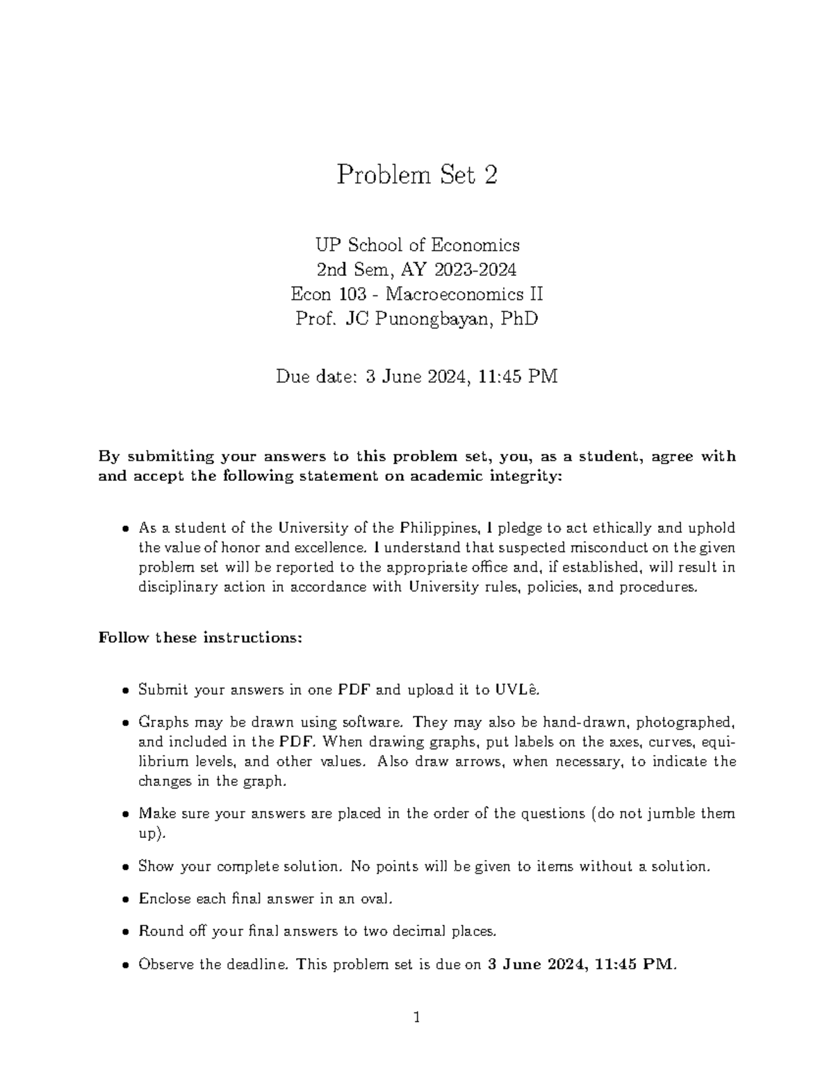 Econ 103 - Problem Set 2: Macroeconomics II Analysis and Solutions ...