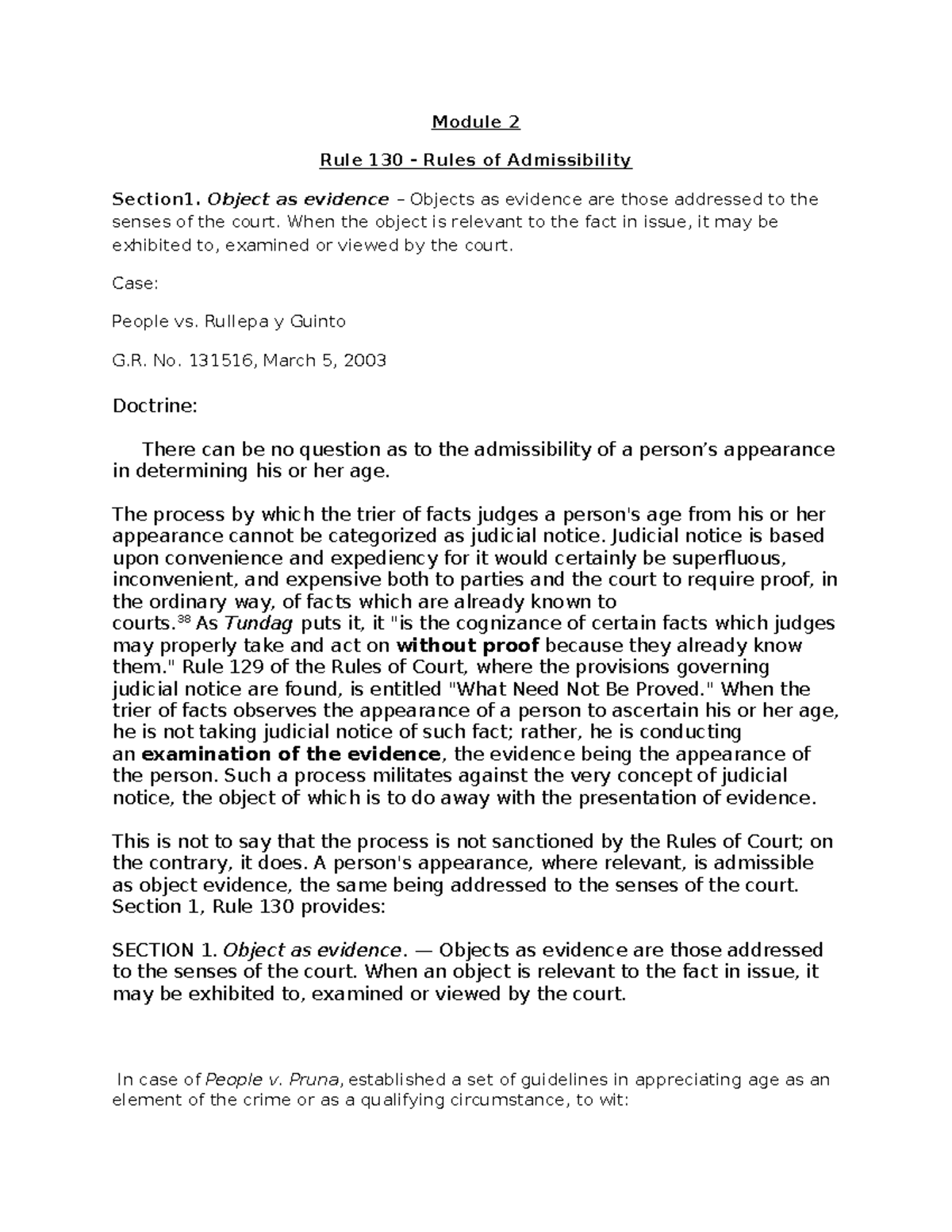 Module 2 Rule 130: Admissibility of Object Evidence - Studocu