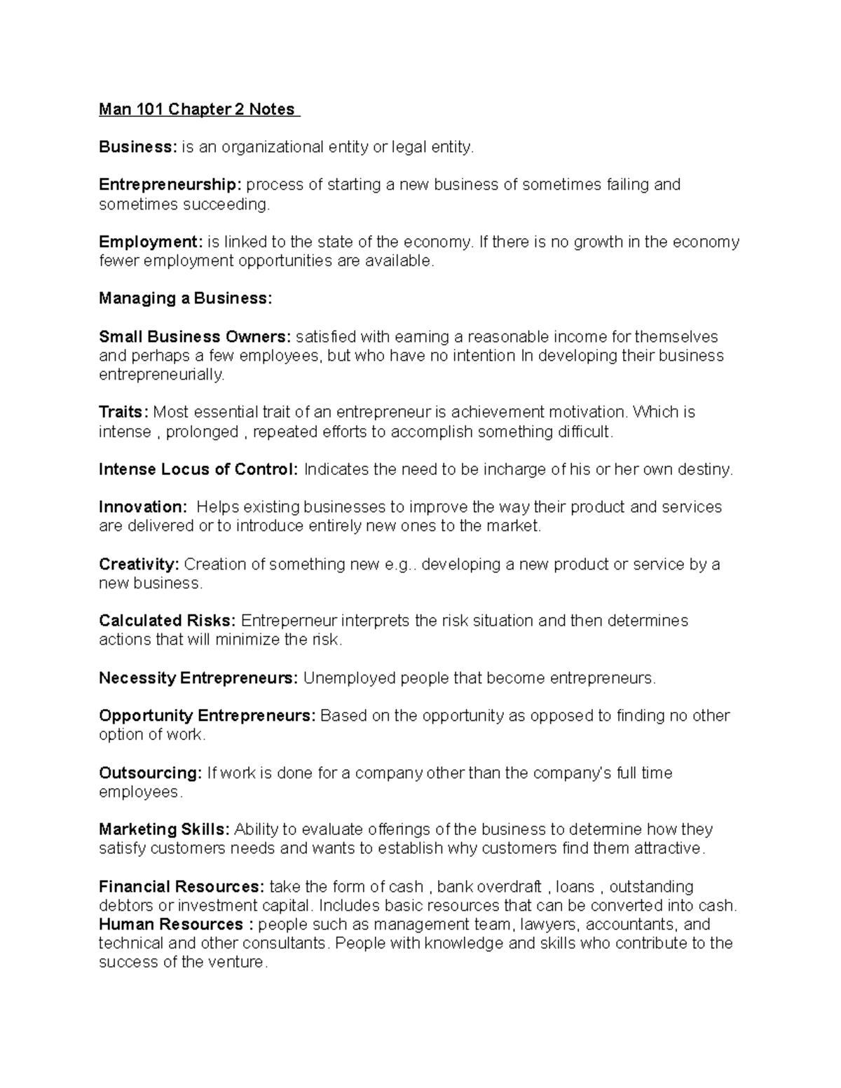 Man 101 Chapter 2 Notes - MAN213 - RU - Studocu