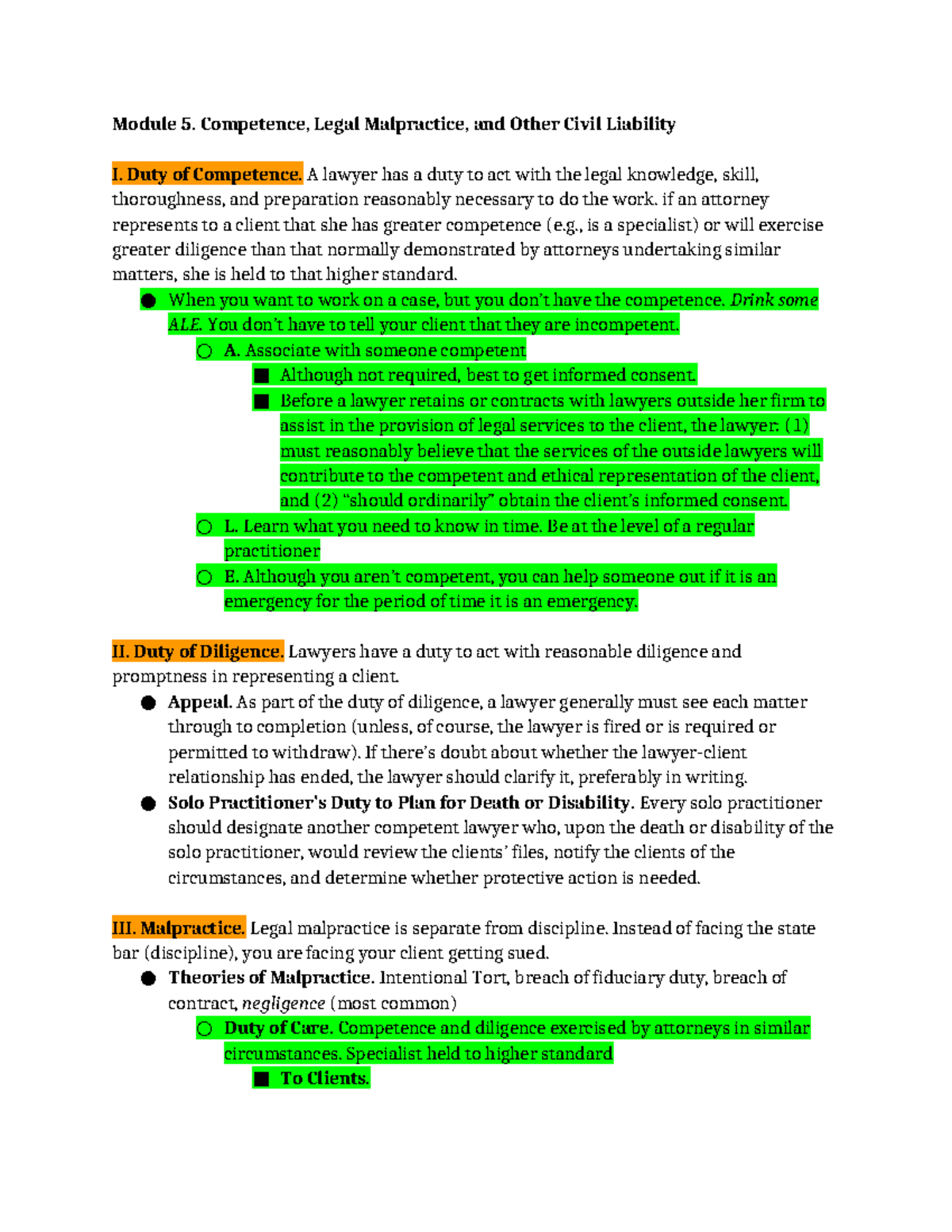 Module 5: Competence, Legal Malpractice & Civil Liability Overview ...