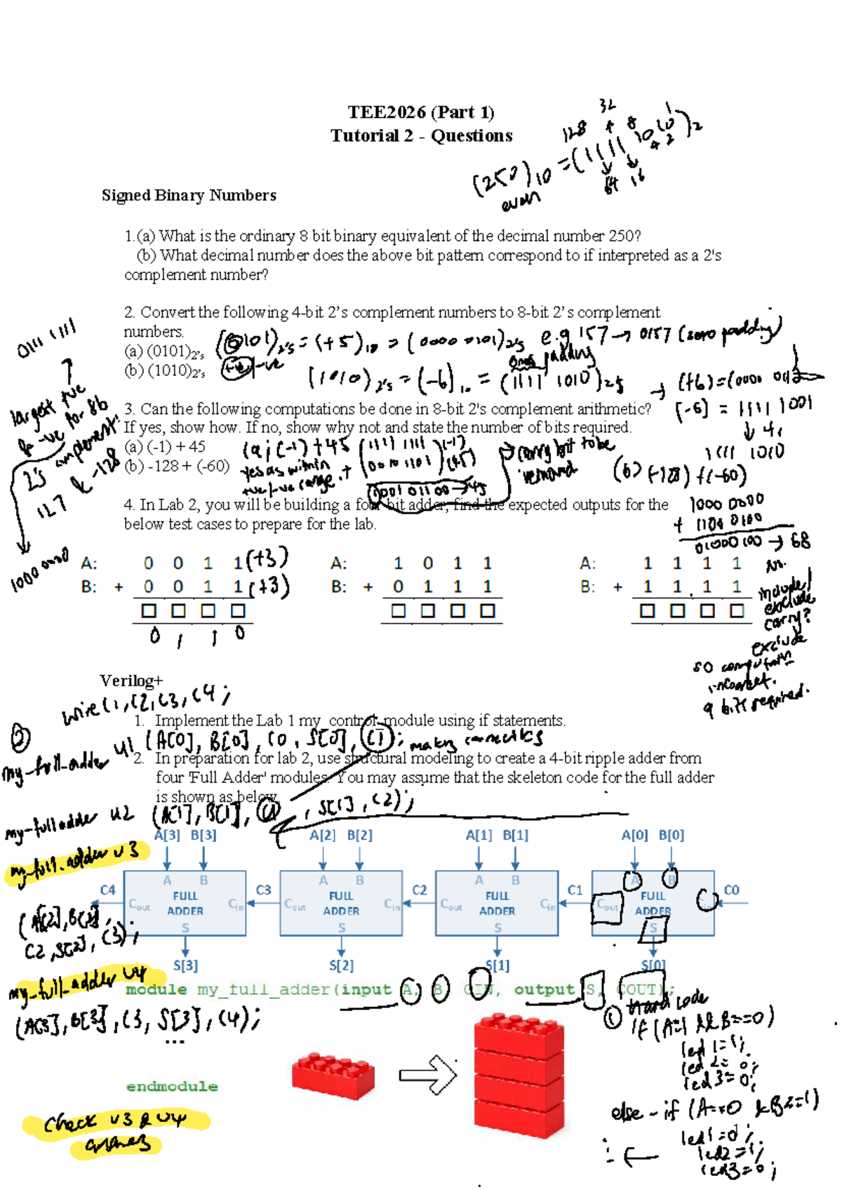 TEE2026 Tutorial 2: Signed Binary Numbers & Complement Arithmetic - Studocu