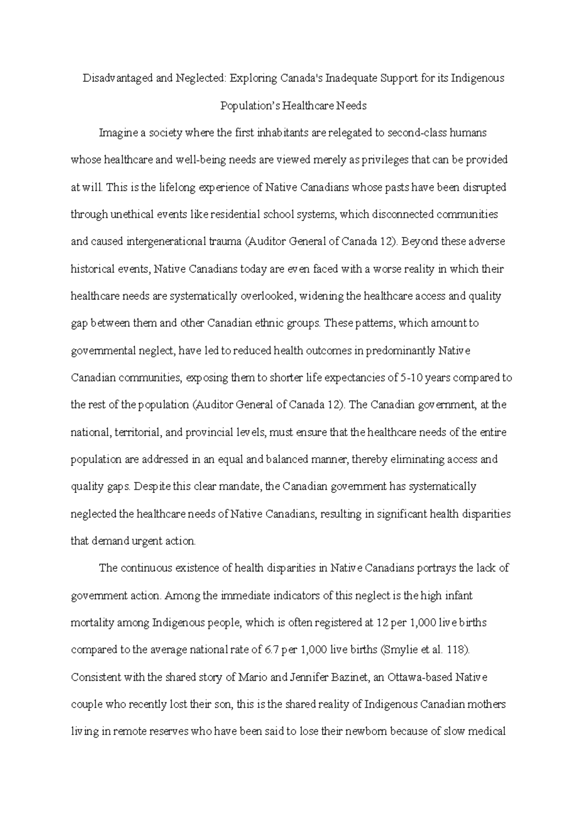 Indigenous Healthcare Disparities: A Persuasive Essay on Systemic ...
