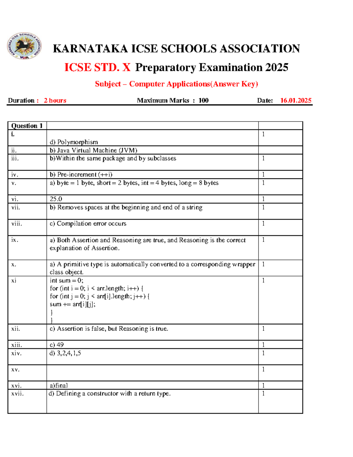 KISA ICSE Computer Applications Std. X Prep Exam 2025 Answer Key - Studocu