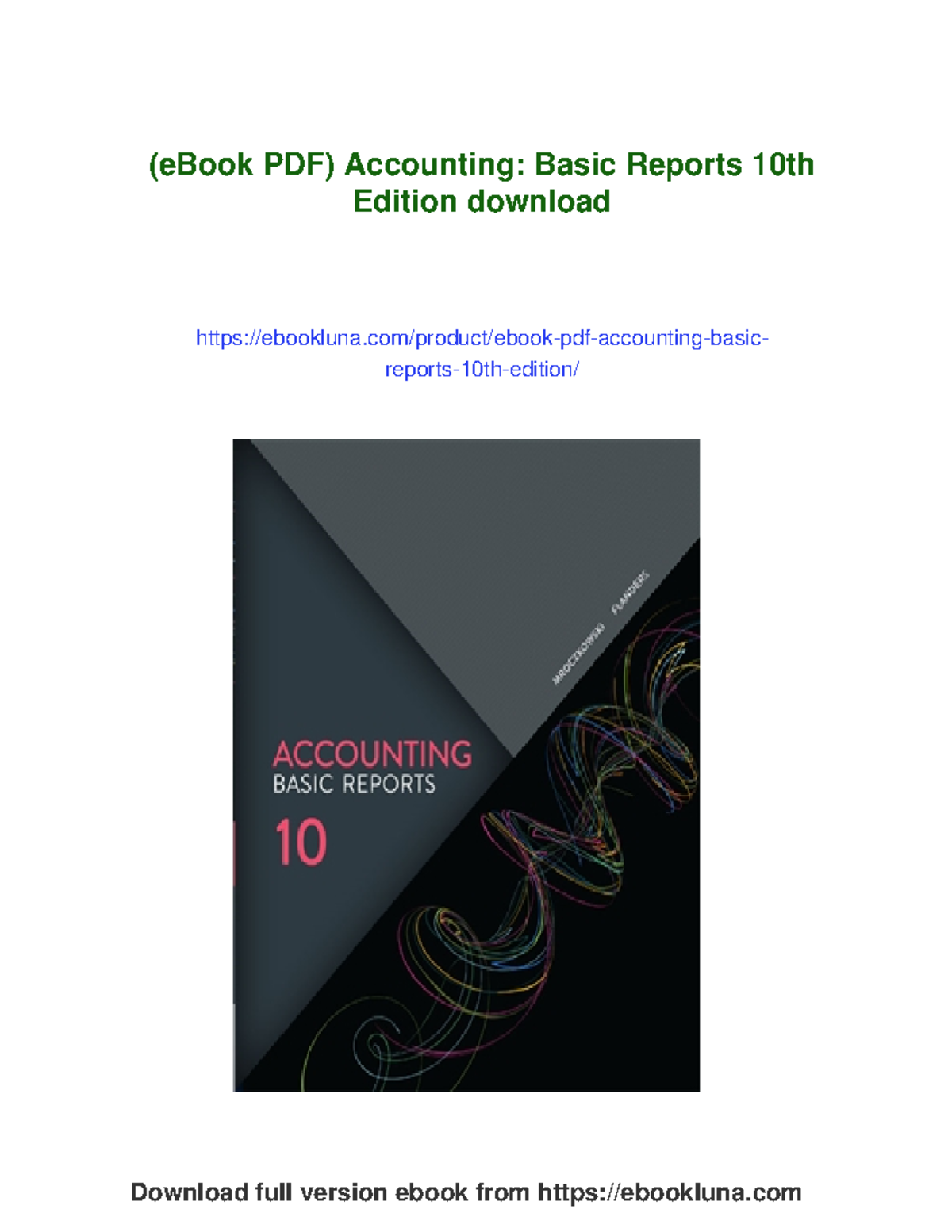 Accounting Basic Reports 10th Edition: Key Concepts and Frameworks ...