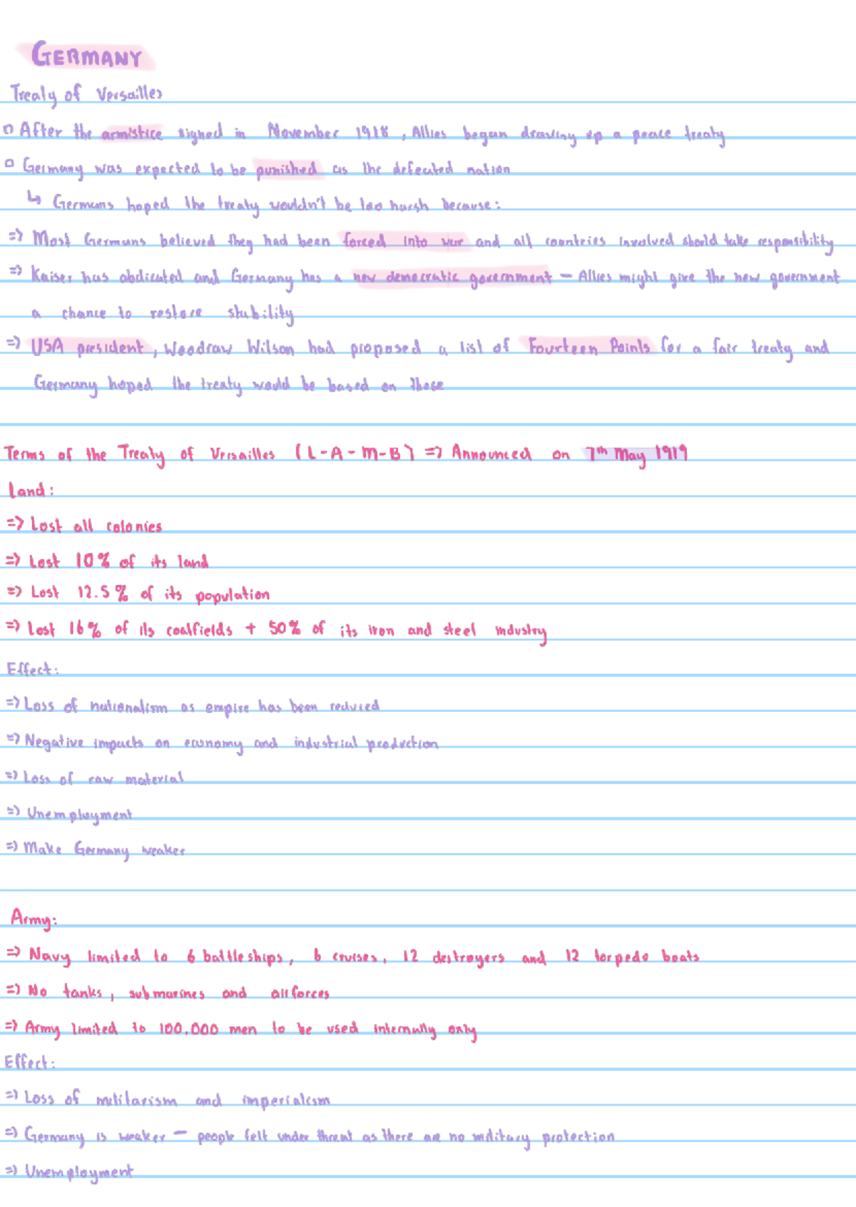GERMANY History Notes: Treaty of Versailles & Nazi Rise (Mock) - Studocu