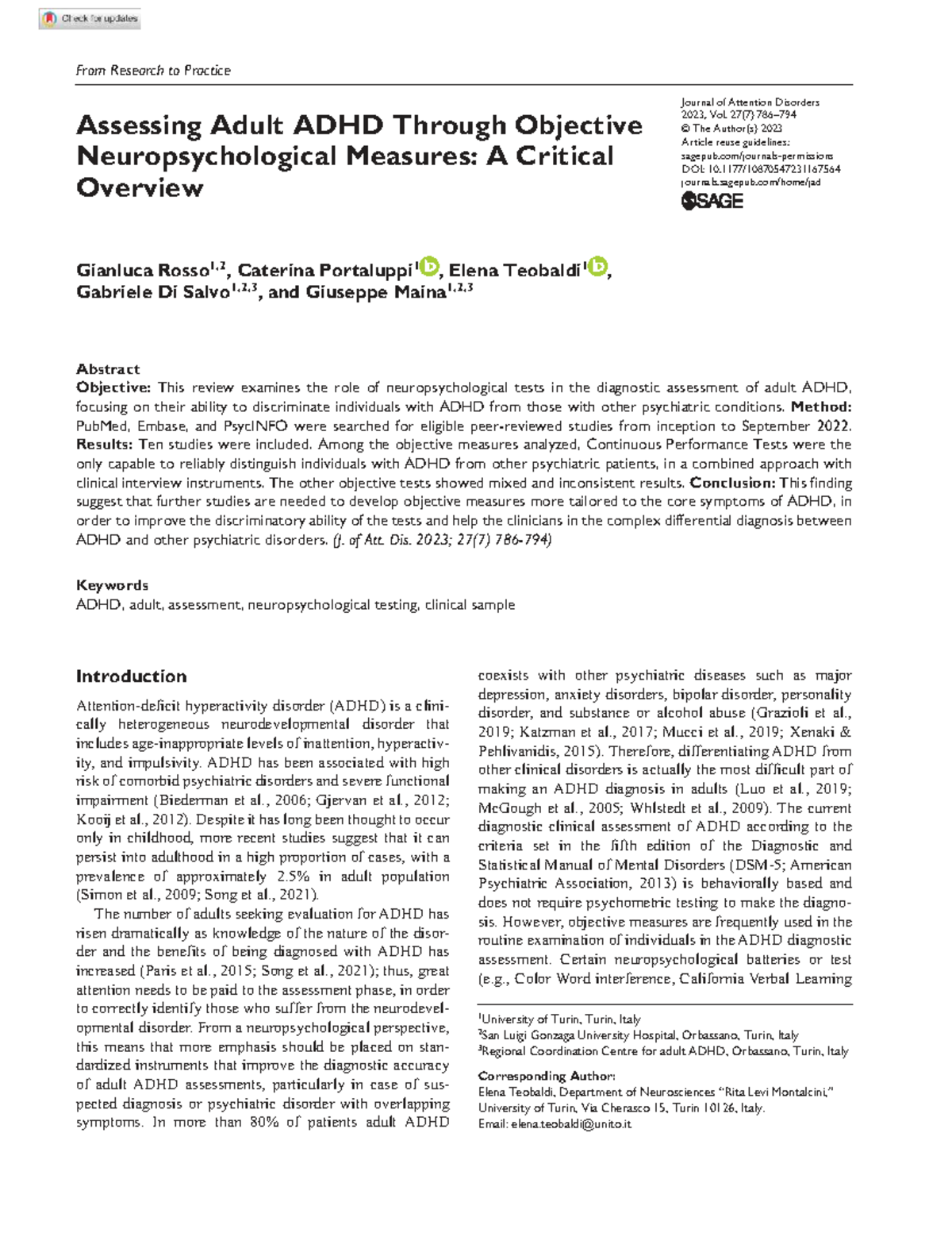 1167564: Assessing Adult ADHD via Neuropsychological Measures - A ...