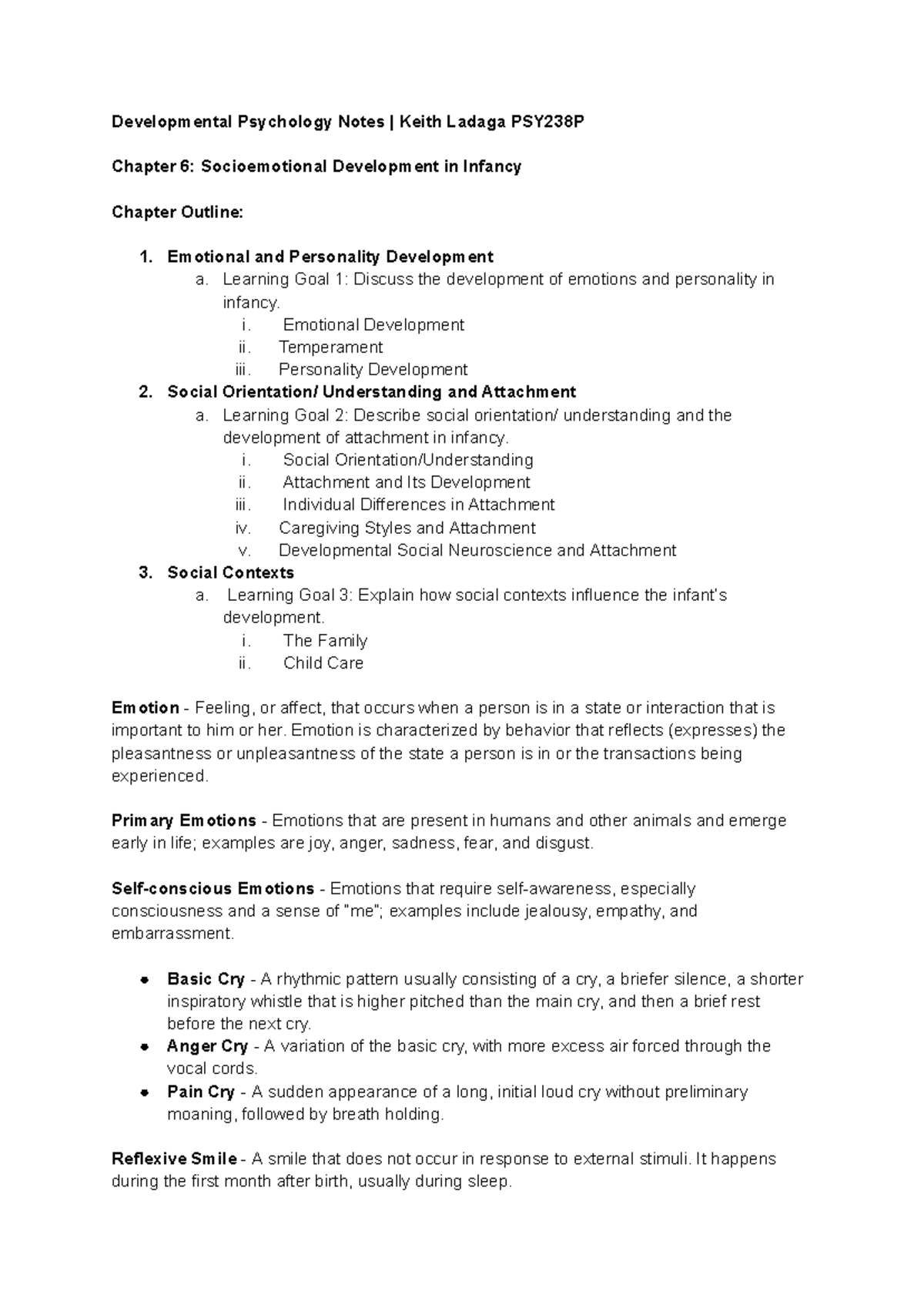 Developmental Psychology PSY238P Chapter 6: Socioemotional Development ...