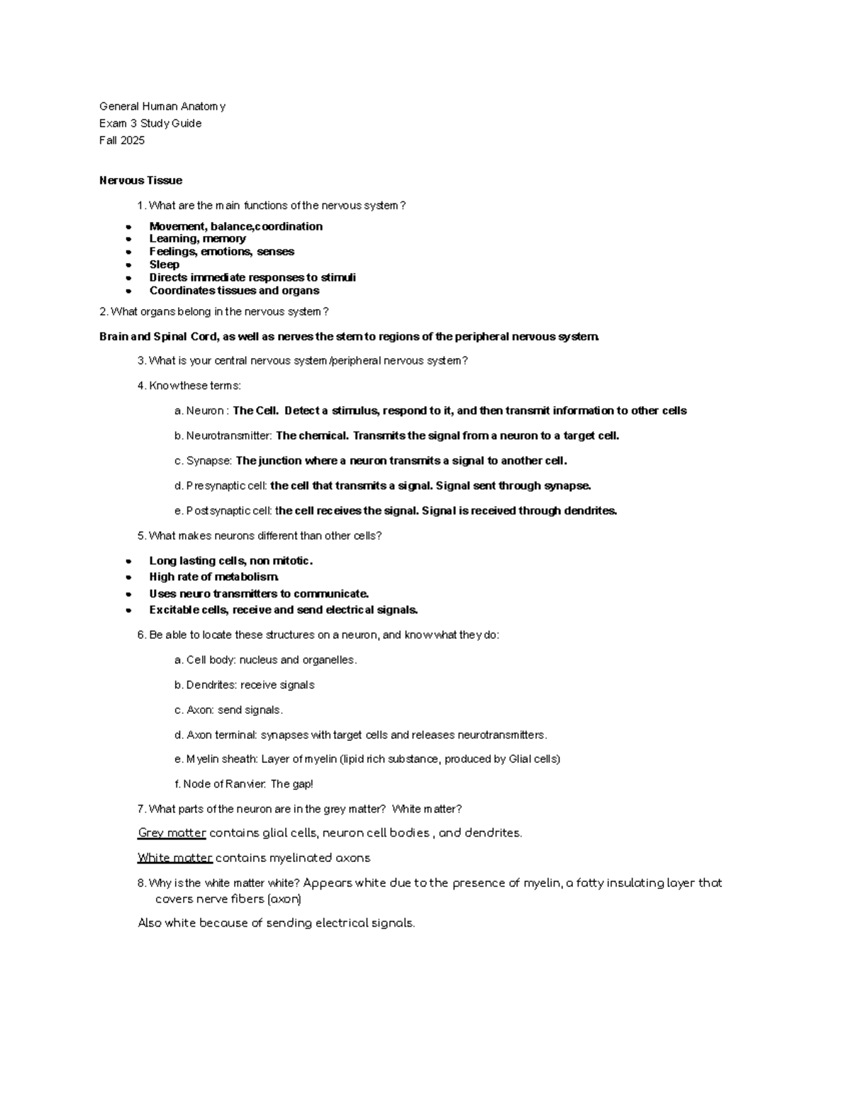 General Human Anatomy Exam 3 Study Guide - Nervous Tissue Overview ...