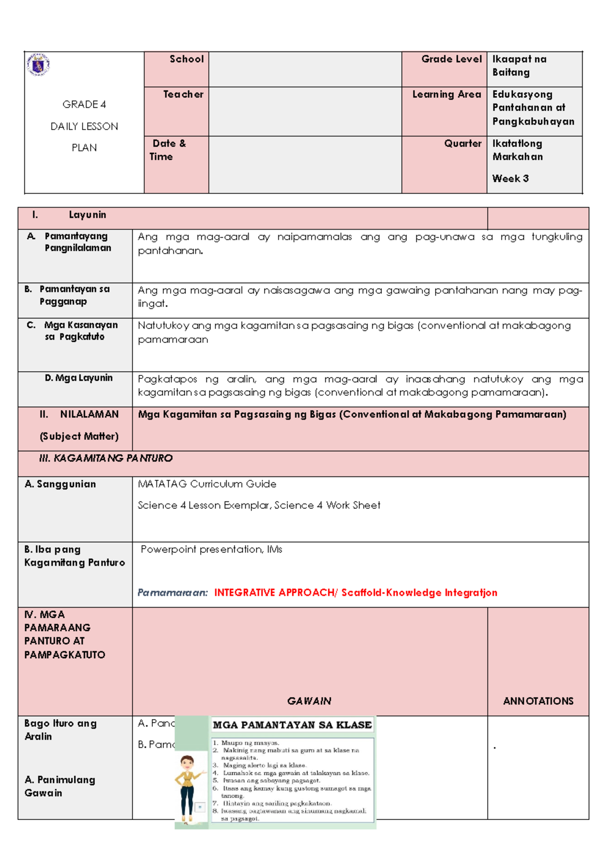 COT EPP 4 Q3 W3 - Classroom Observation Teaching in EPP - GRADE 4 DAILY ...