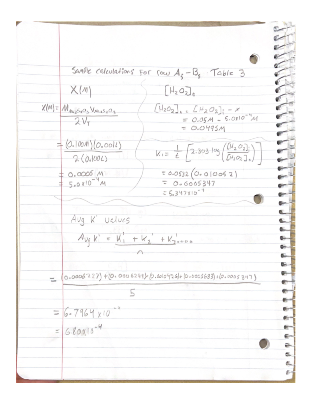 Sample calc table 3 - Chem 115.3 - Sample calculations For row A5-B5 ...