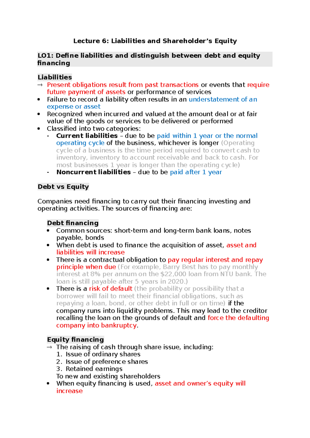 Bu5101 Lecture 6: Understanding Liabilities and Equity Financing - Studocu