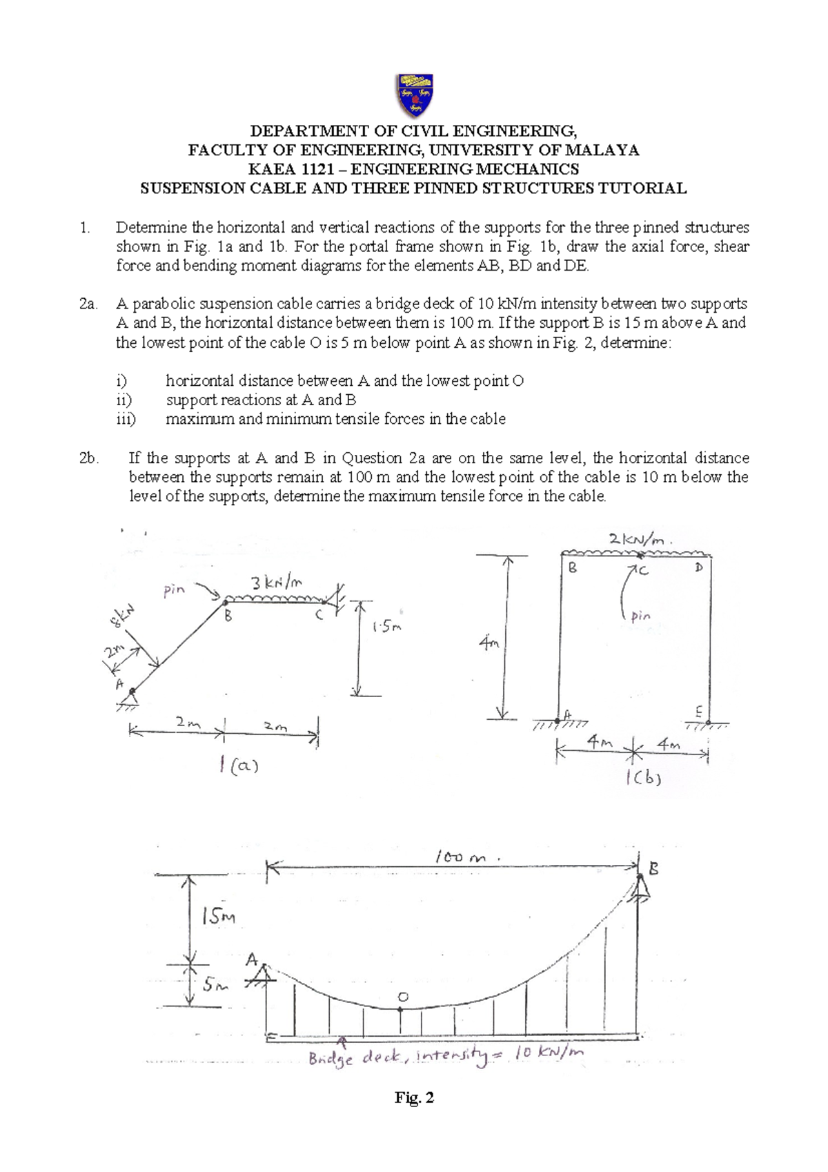 KAEA 1121 Engineering Mechanics: Suspension Cable & Structures Tutorial ...