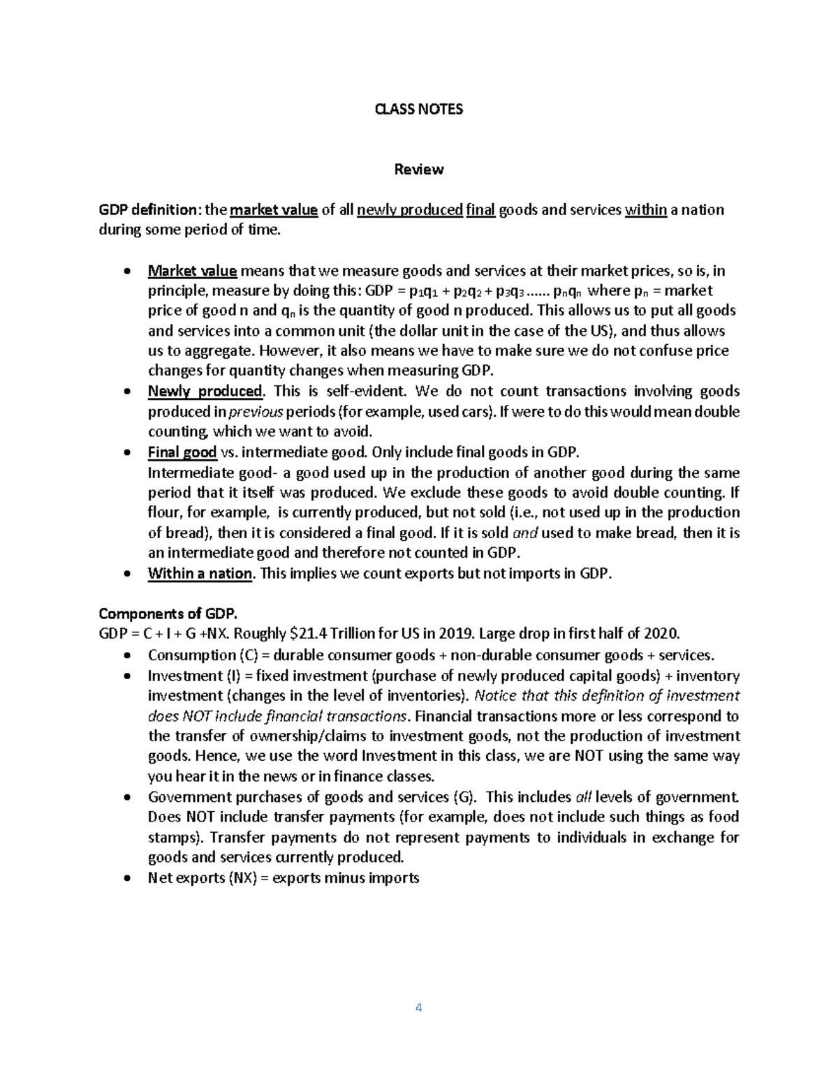Lecture Notes: Econ 160 - Understanding GDP and Financial Concepts ...