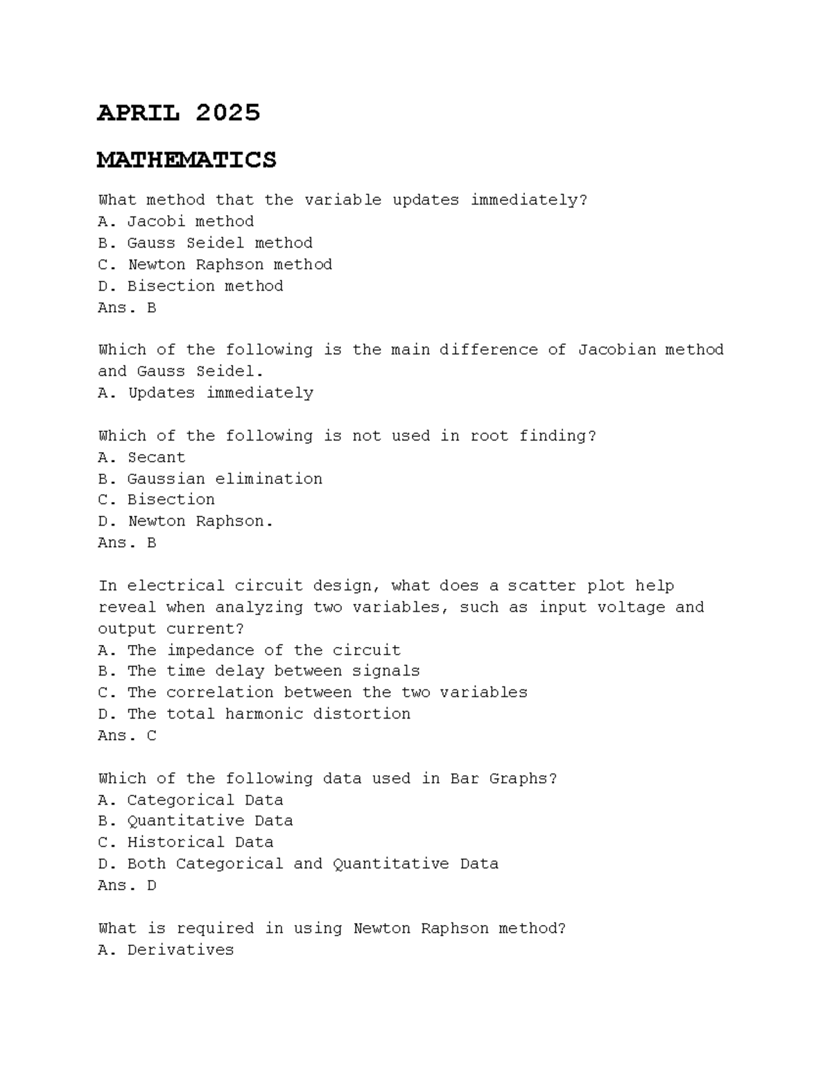 April 2025 Math Exam Review: Key Concepts and Solutions - Studocu