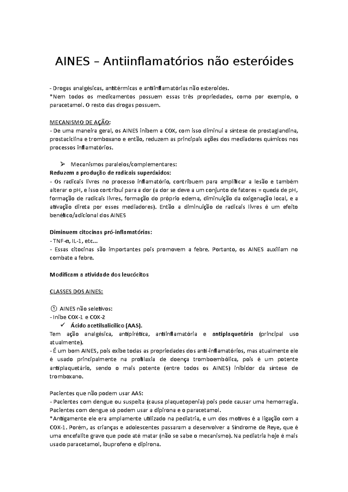 Aula 8 - AINES: Anotações sobre Antiinflamatórios Não Esteróides - Studocu