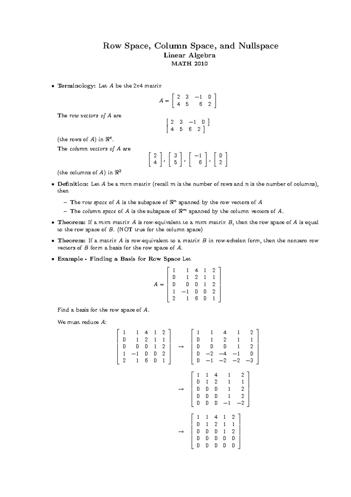 Educational measurement and evaluation - Row Space, Column Space, and ...