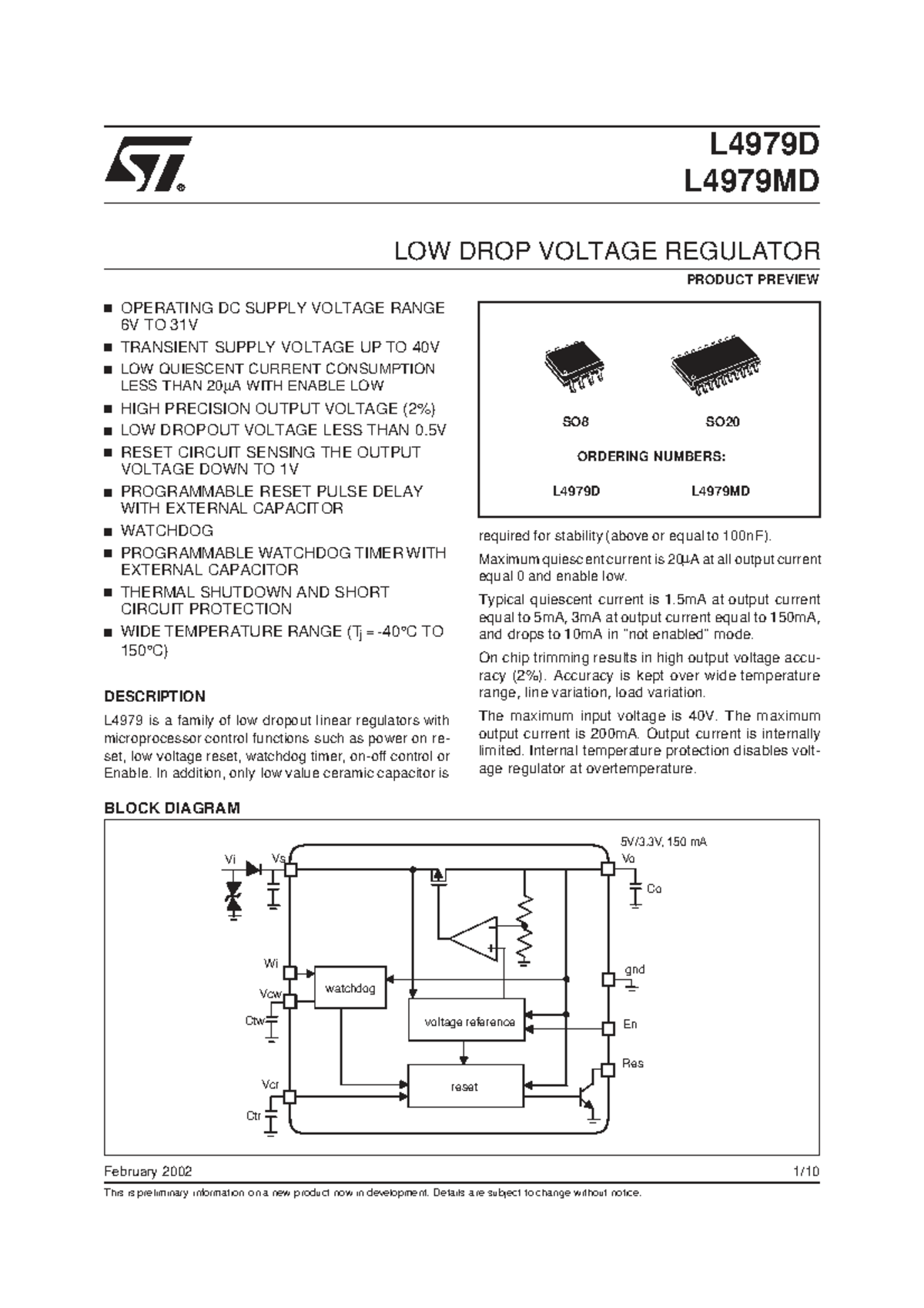 L4979D L4979MD Low Drop Voltage Regulator Overview and Specs - Studocu