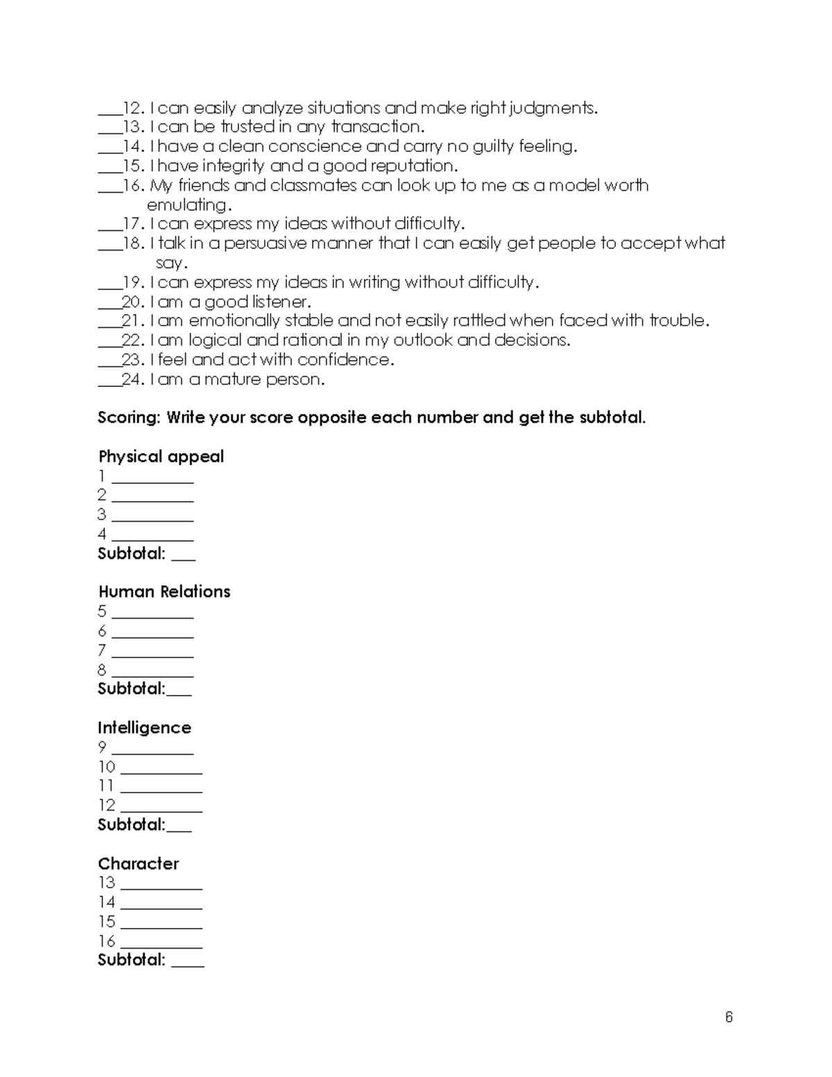 Holistic Development Assessment: Self-Concept Inventory Guide - Studocu