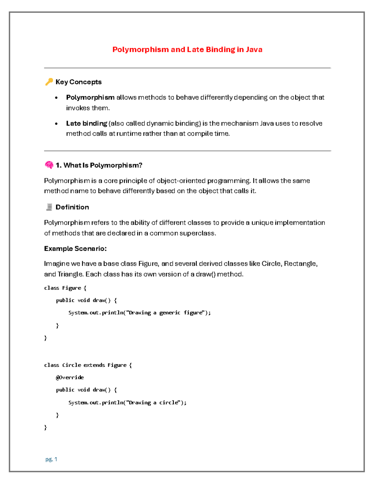 E1-2: Key Concepts of Polymorphism & Late Binding in Java - Studocu