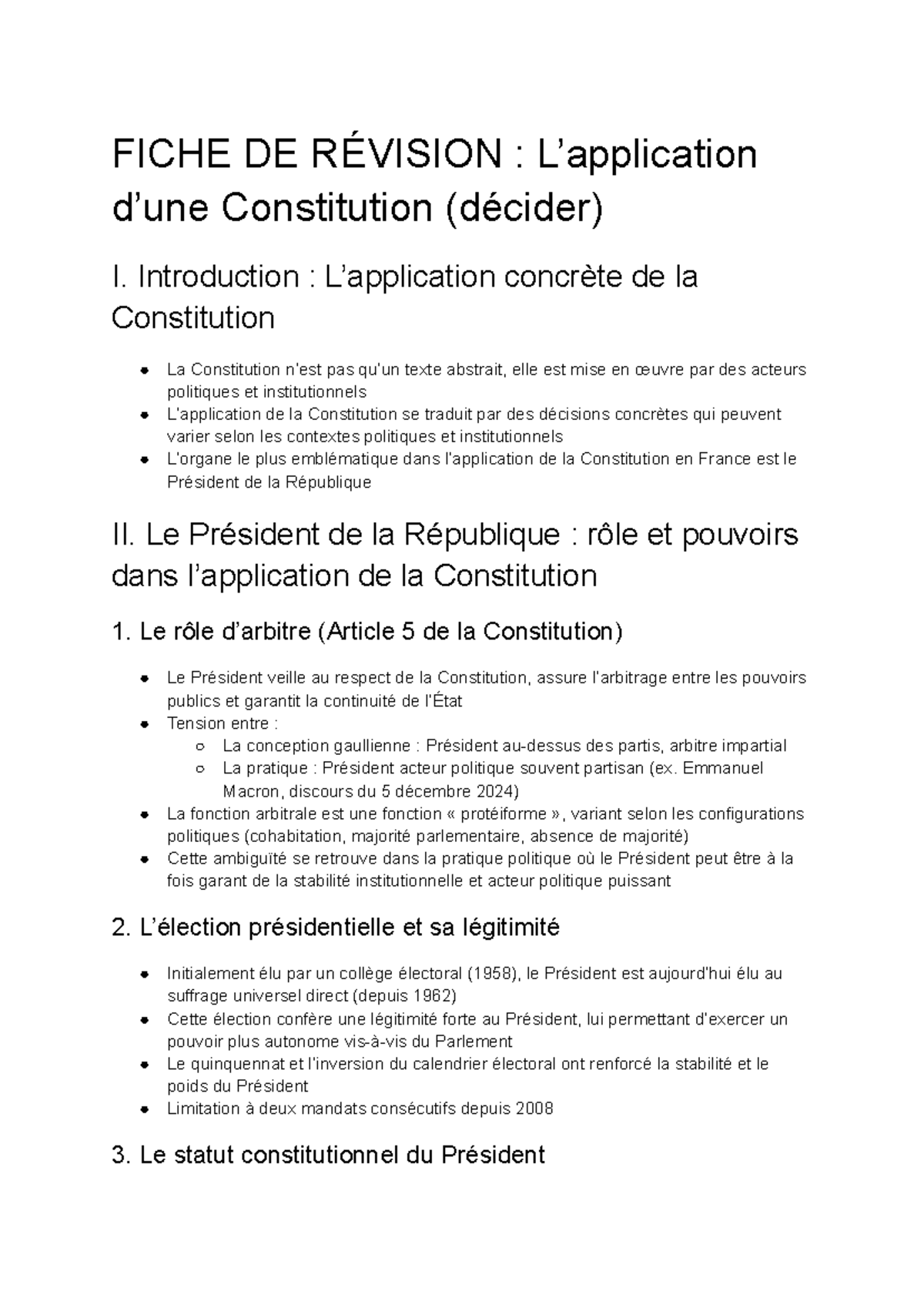 FICHE DE RÉVISION : Rôle et Pouvoirs du Président dans la Constitution ...